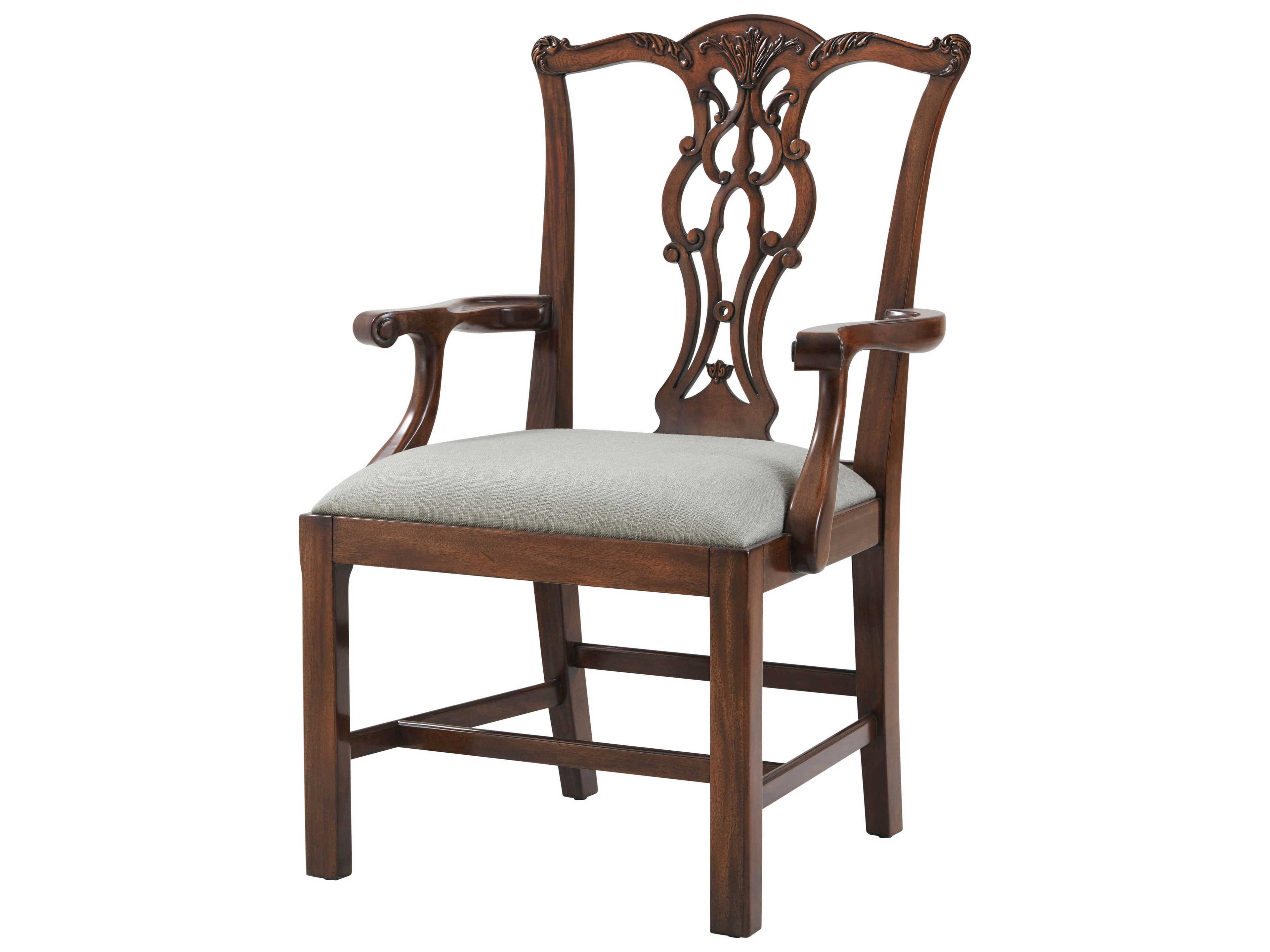 Essential Mahogany Wood Brown Upholstered Arm Dining Chair