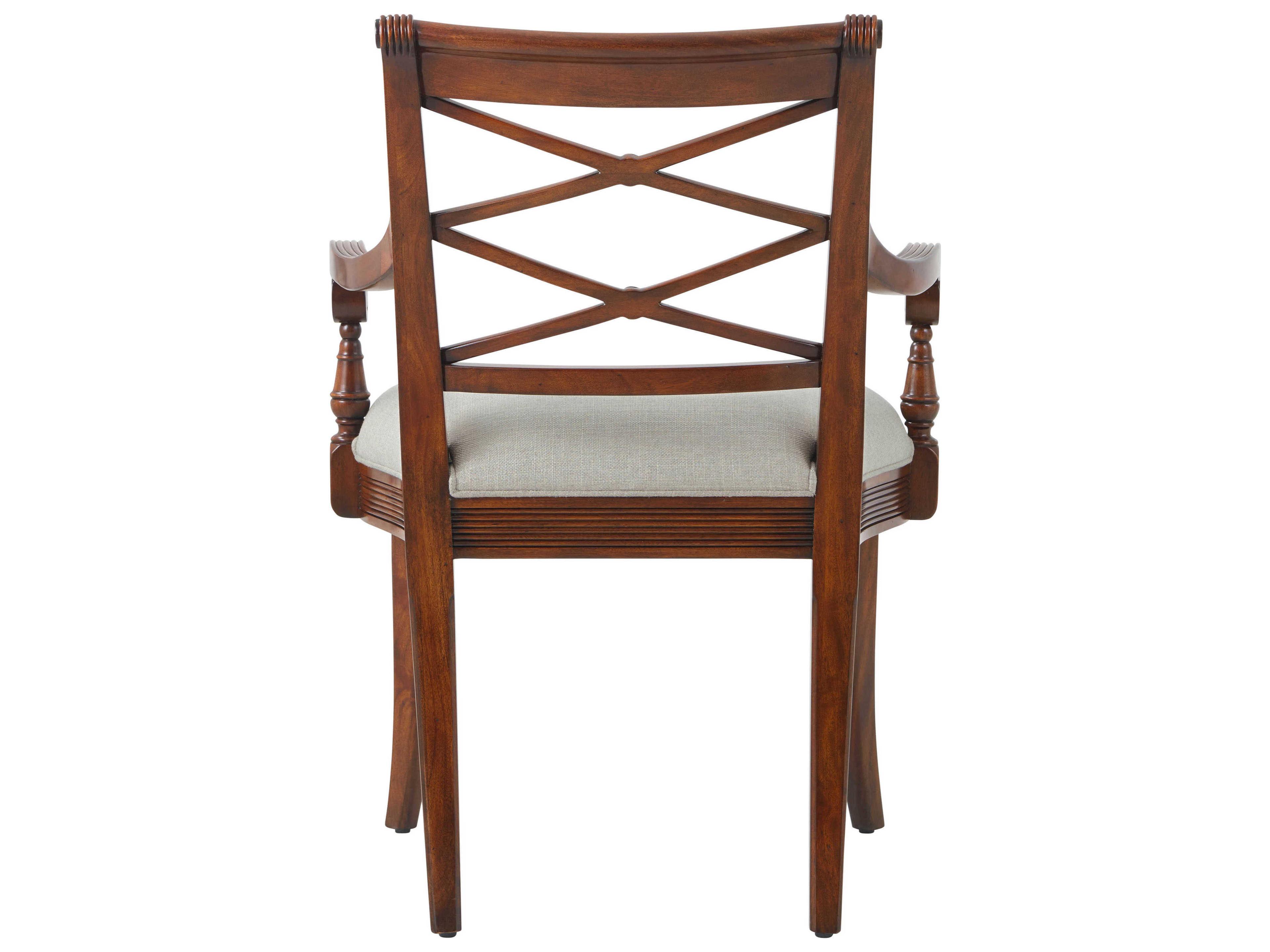 Theodore Alexander Essential Mahogany Wood Brown Upholstered Arm Dining Chair