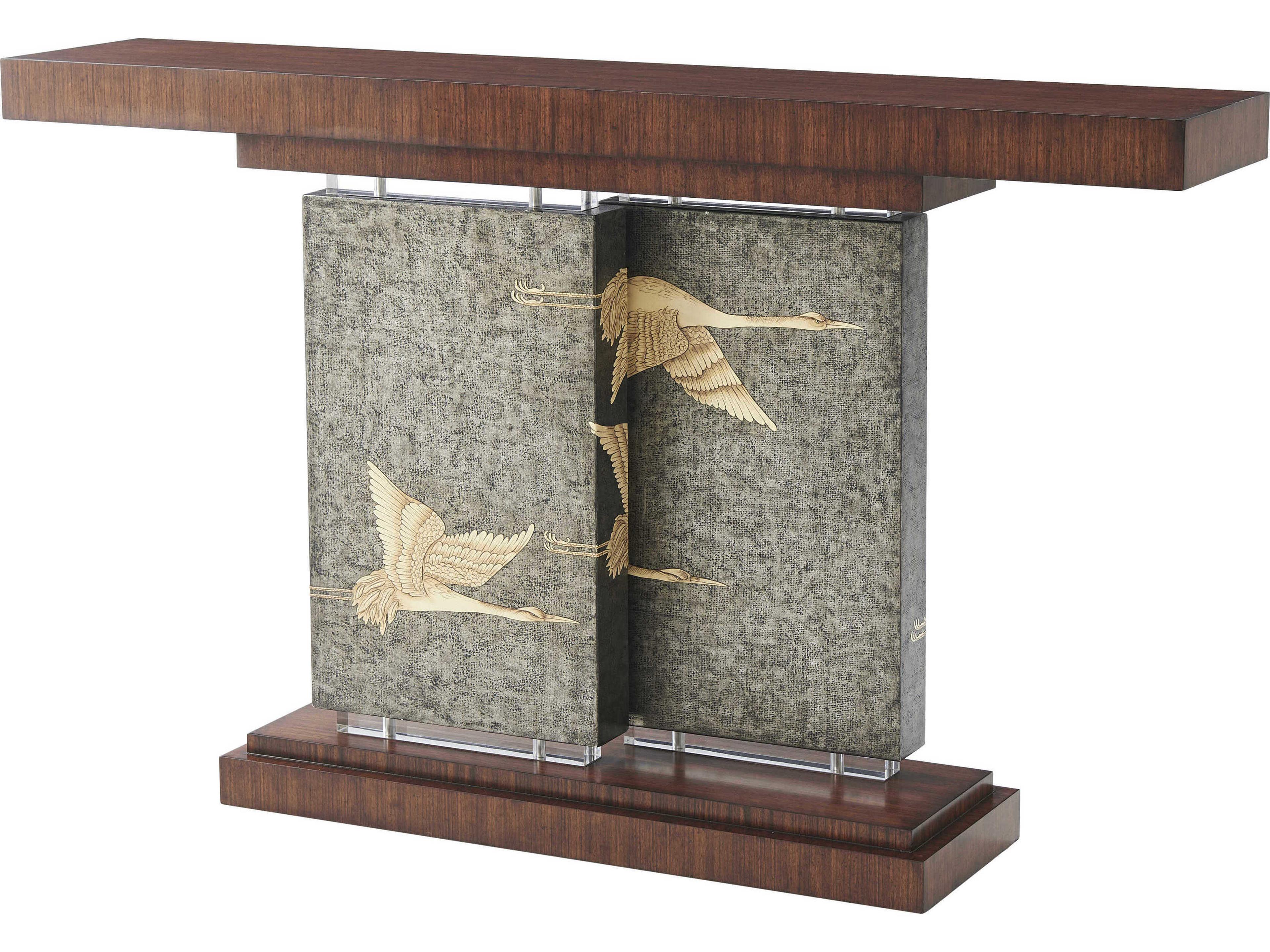 Theodore Alexander Argento Rectangular Wood Hyedua Veneer Canvas Console Table