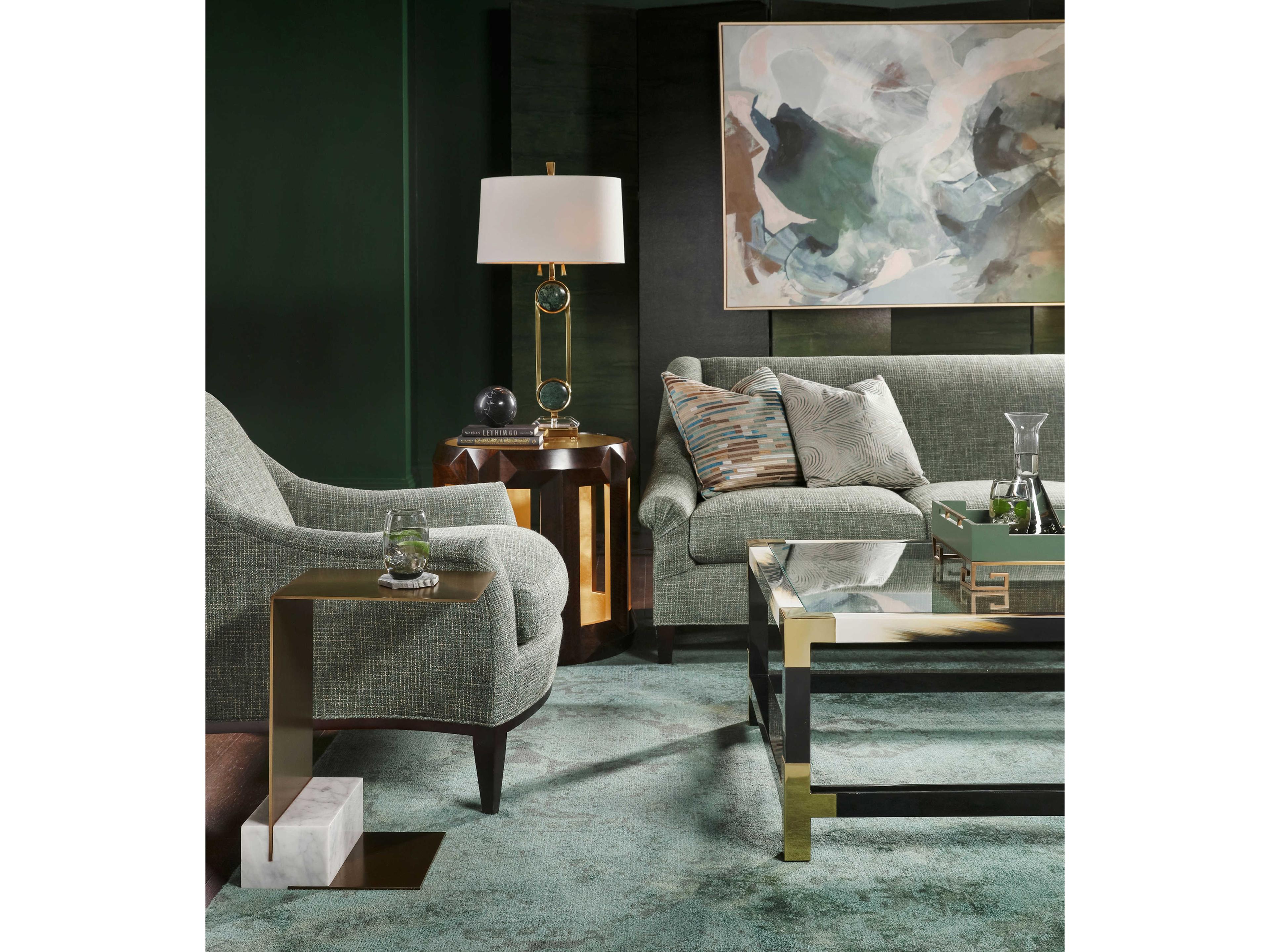 Theodore Alexander Anthony Cox Rectangular Metal Brushed Brass Chaney Cantilever End Table