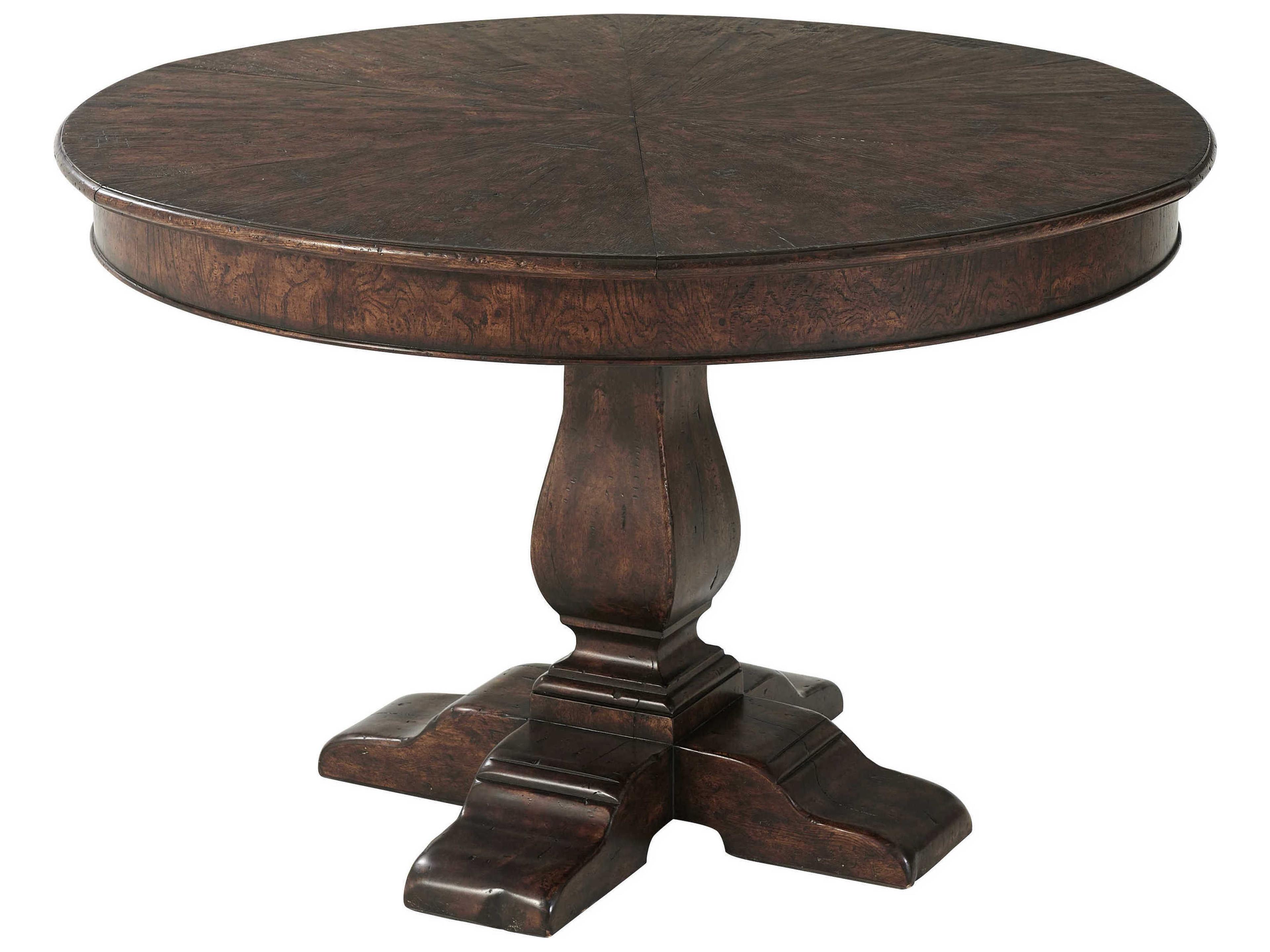 Theodore Alexander Victory Oak Round Wood Veneer Mahogany Dining Table