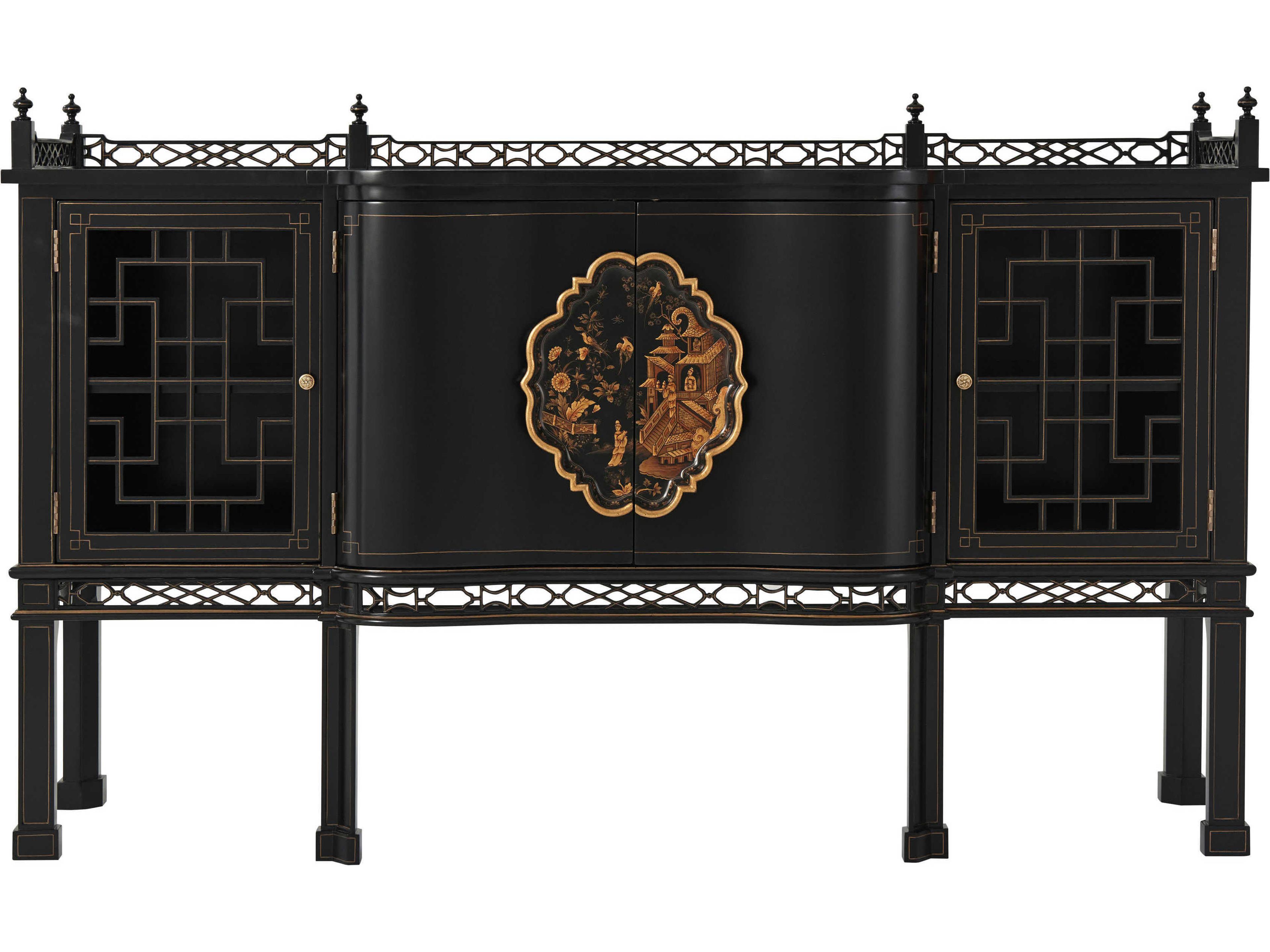 Theodore Alexander 62" Mahogany Wood Antique Gold Gilt Italian Sideboard