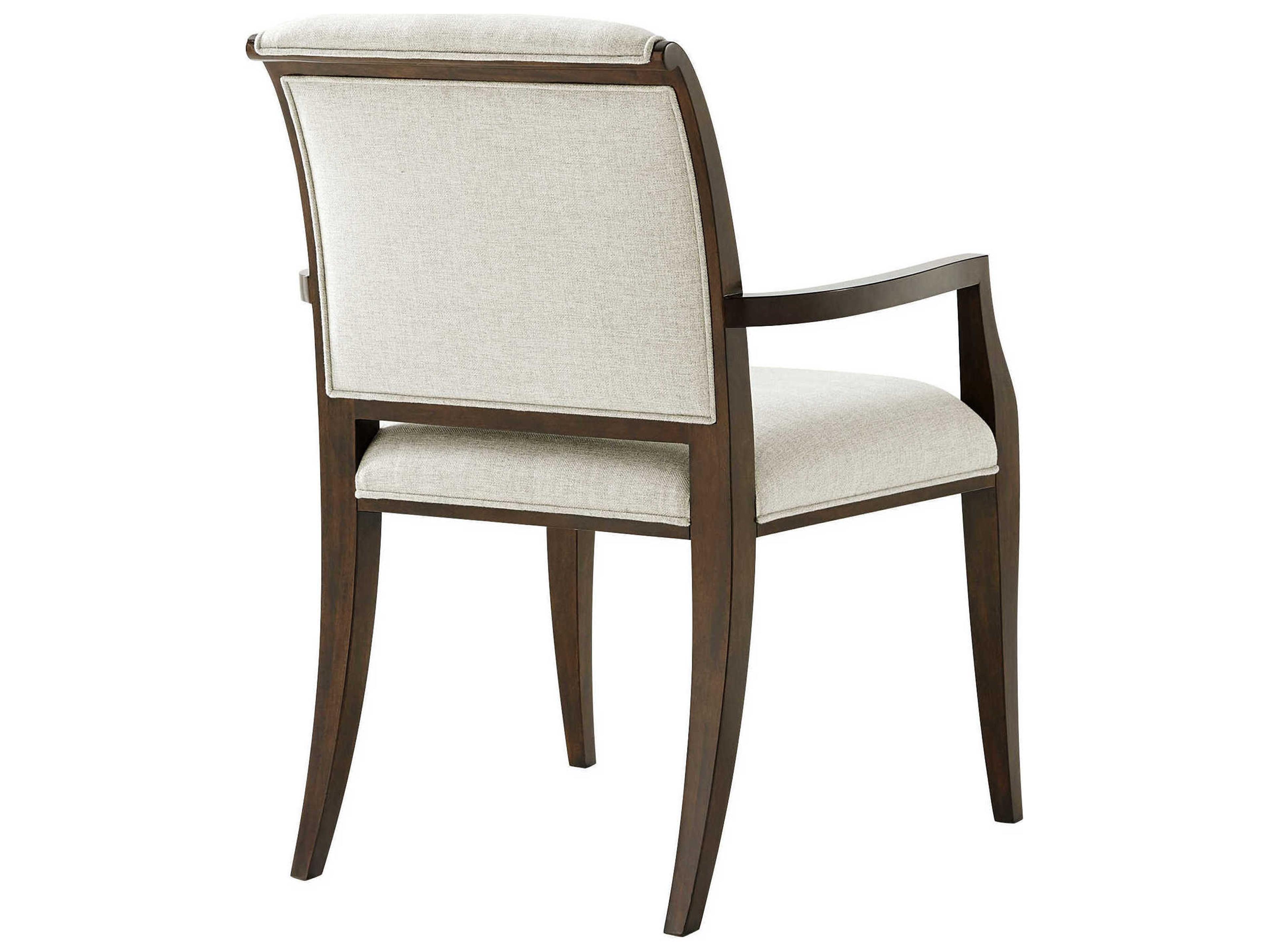 Theodore Alexander The Keno Bros Mahogany Wood Brown Upholstered Arm Dining Chair
