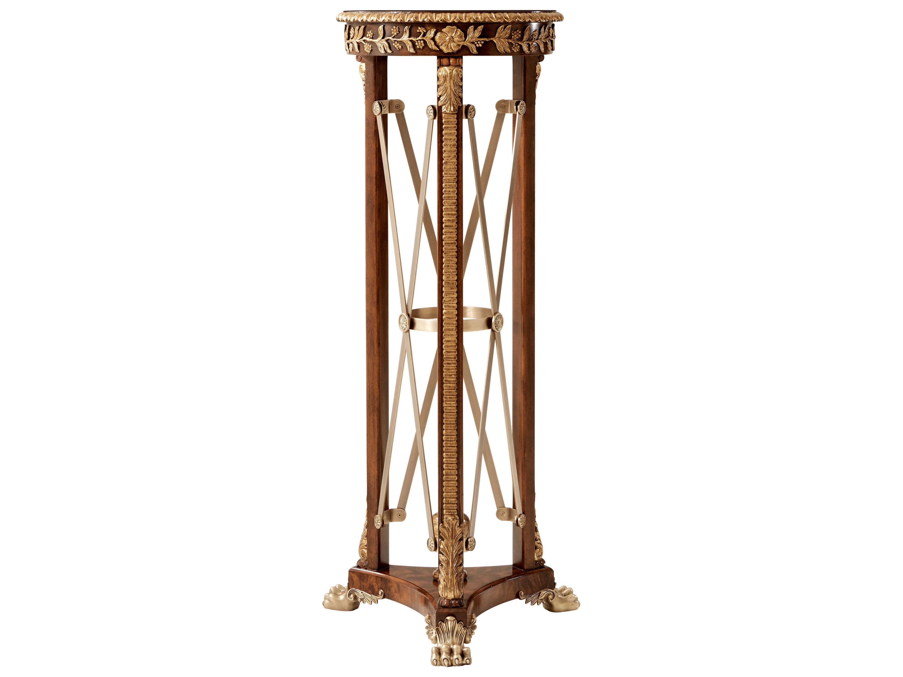 Theodore Alexander Rep-li-ca Round Wood Italian Gold Ramsey Mahogany Classical Torchere End Table