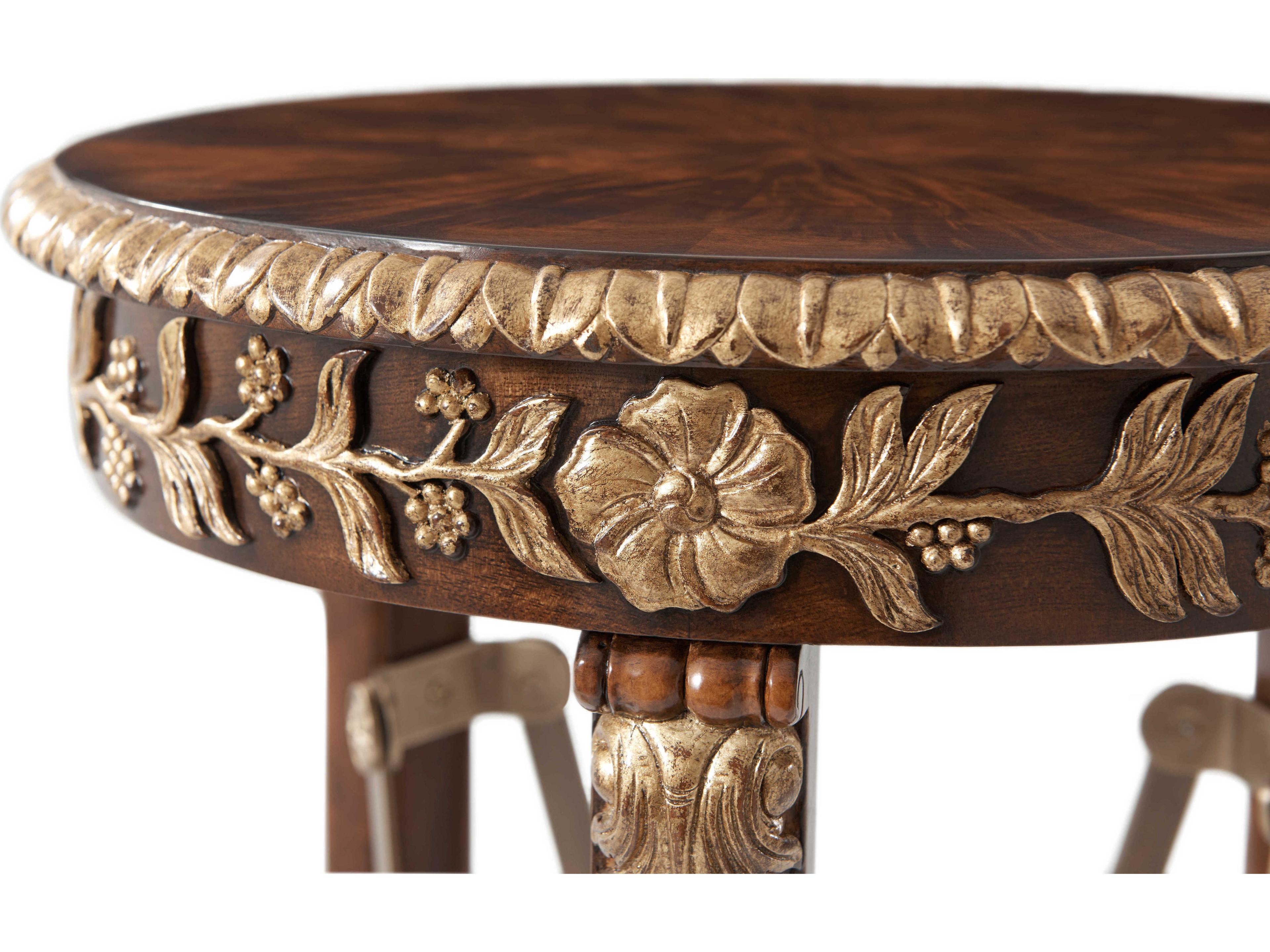 Theodore Alexander Rep-li-ca Round Wood Italian Gold Ramsey Mahogany Classical Torchere End Table