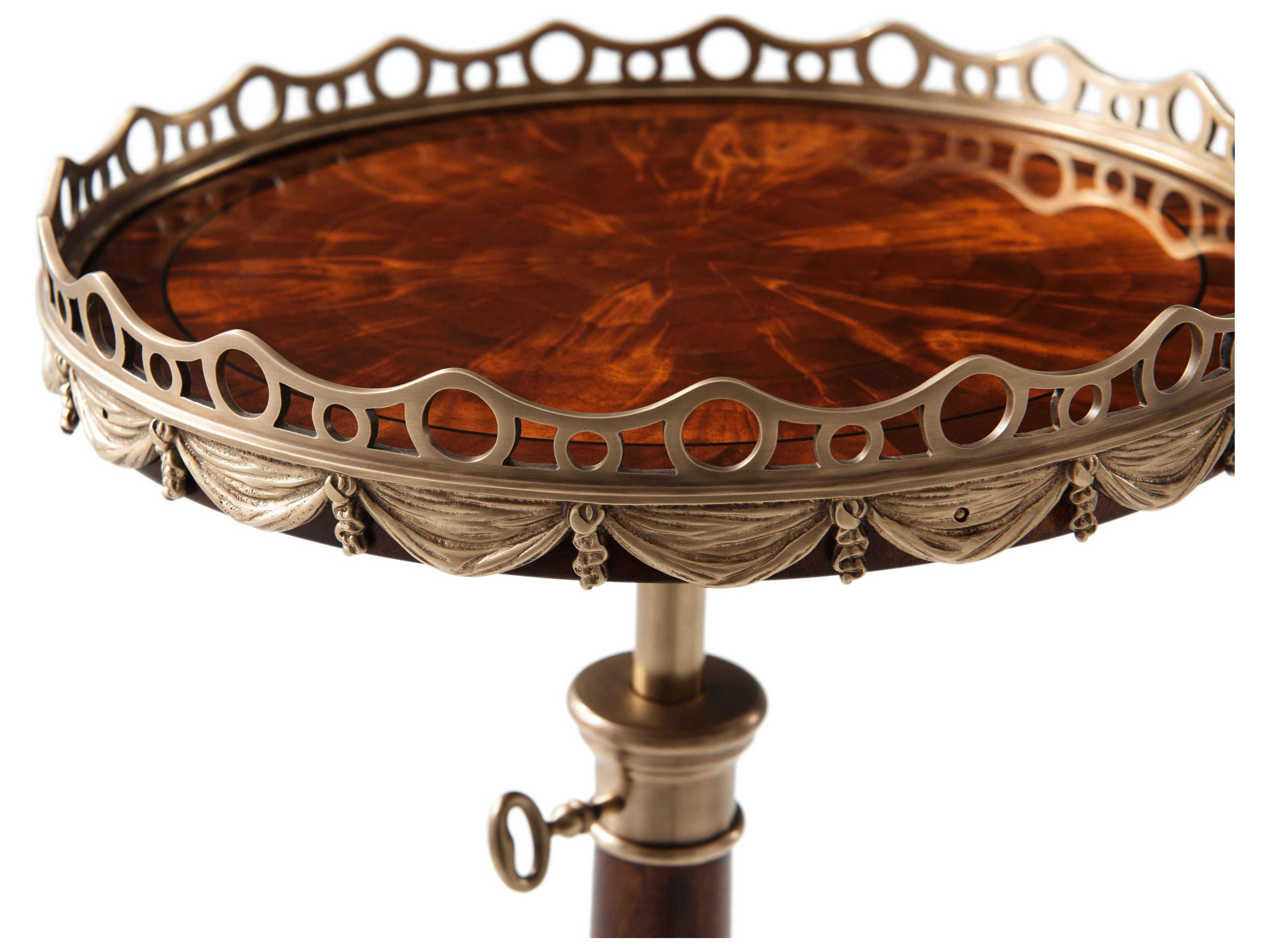 Theodore Alexander Rep-li-ca Round Wood Ramsey Mahogany Telescopic End Table
