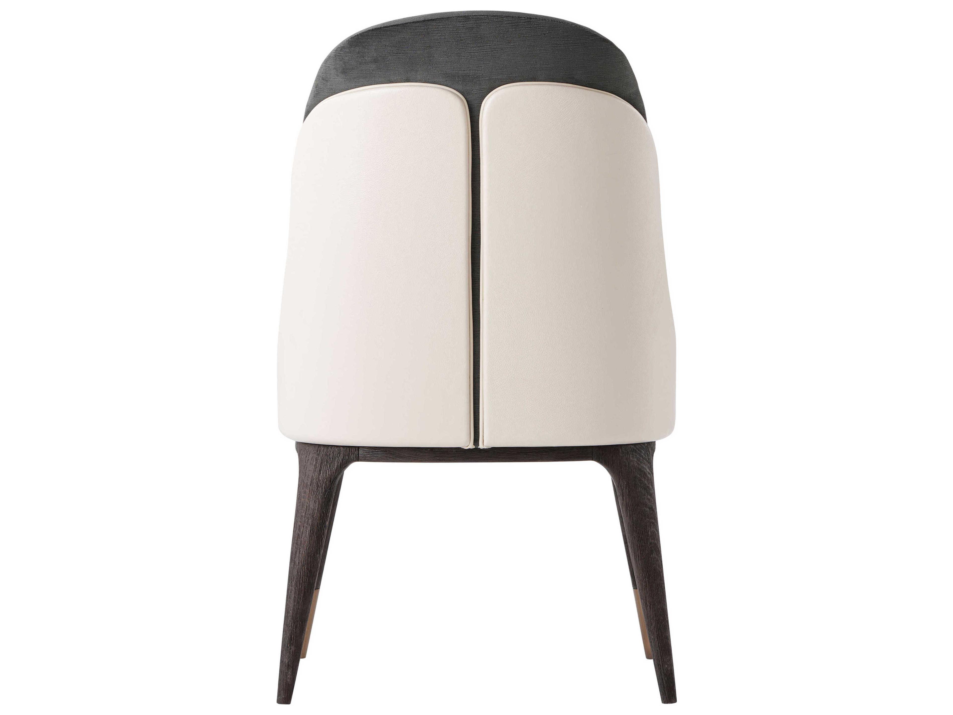 Theodore Alexander Steve Leung Beech Wood Gray Leather Covet Side Dining Chair