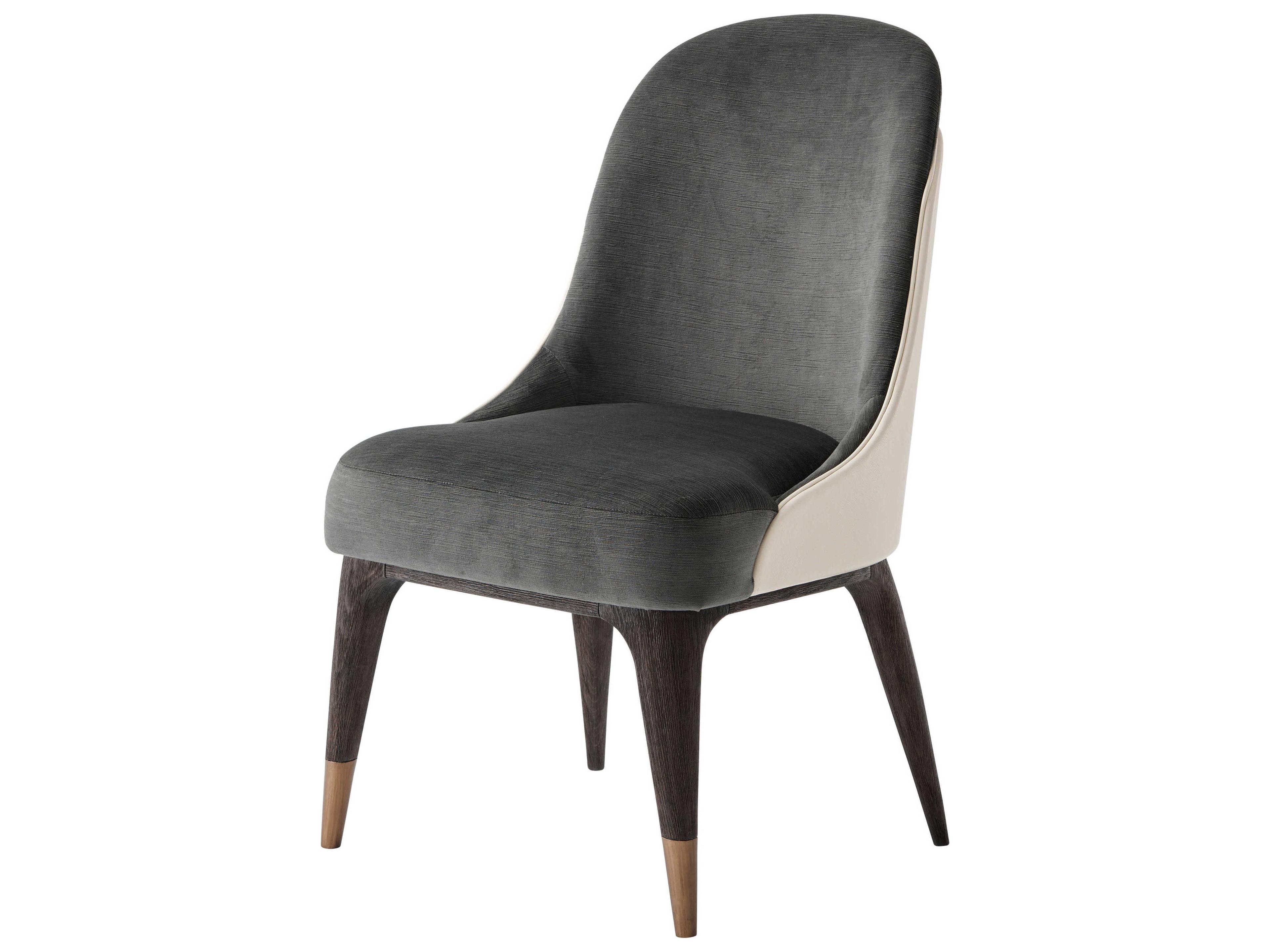 Theodore Alexander Steve Leung Beech Wood Gray Leather Covet Side Dining Chair