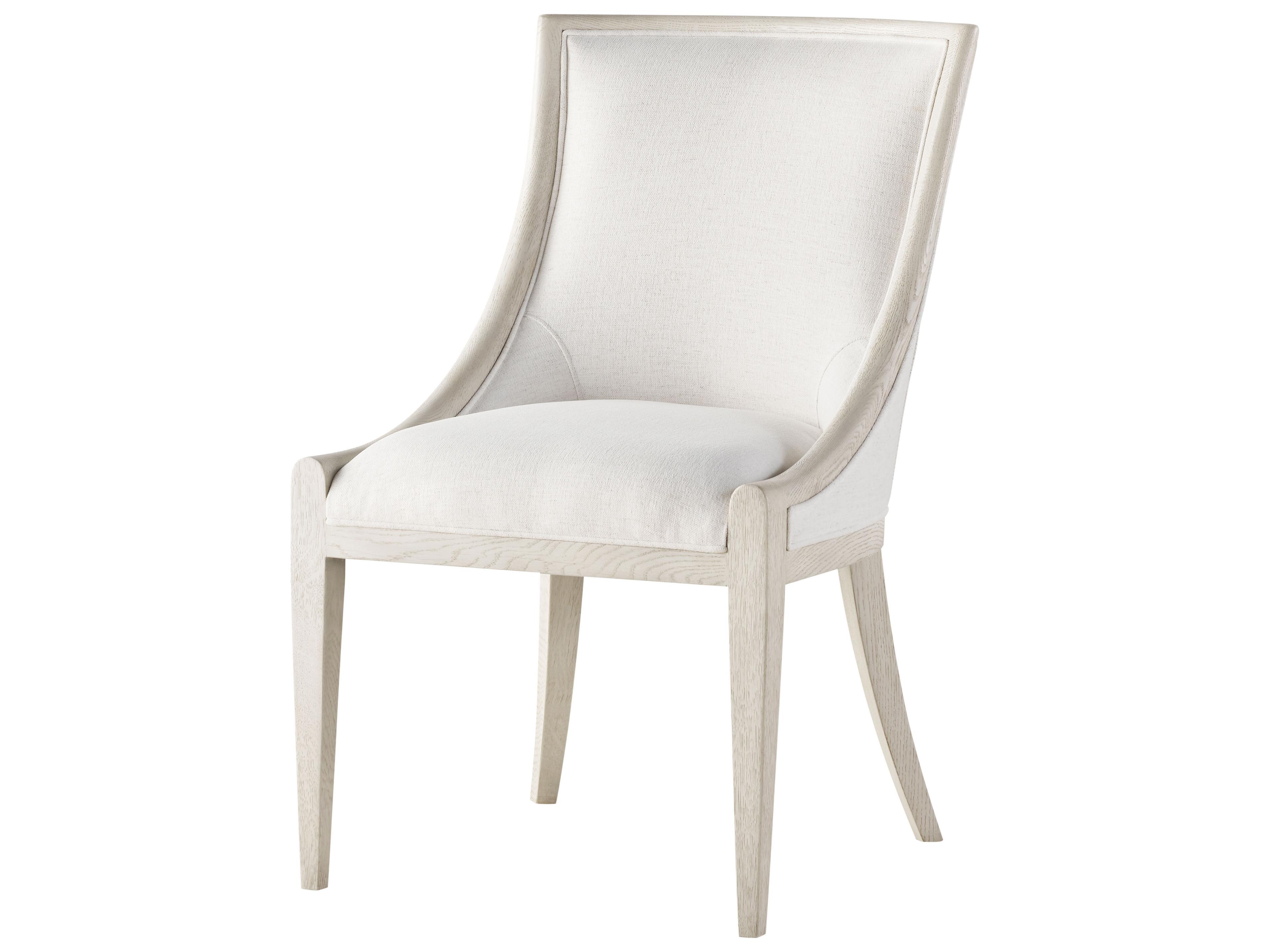 Theodore Alexander Surrey Oak Wood White Upholstered Armless Dining Chair