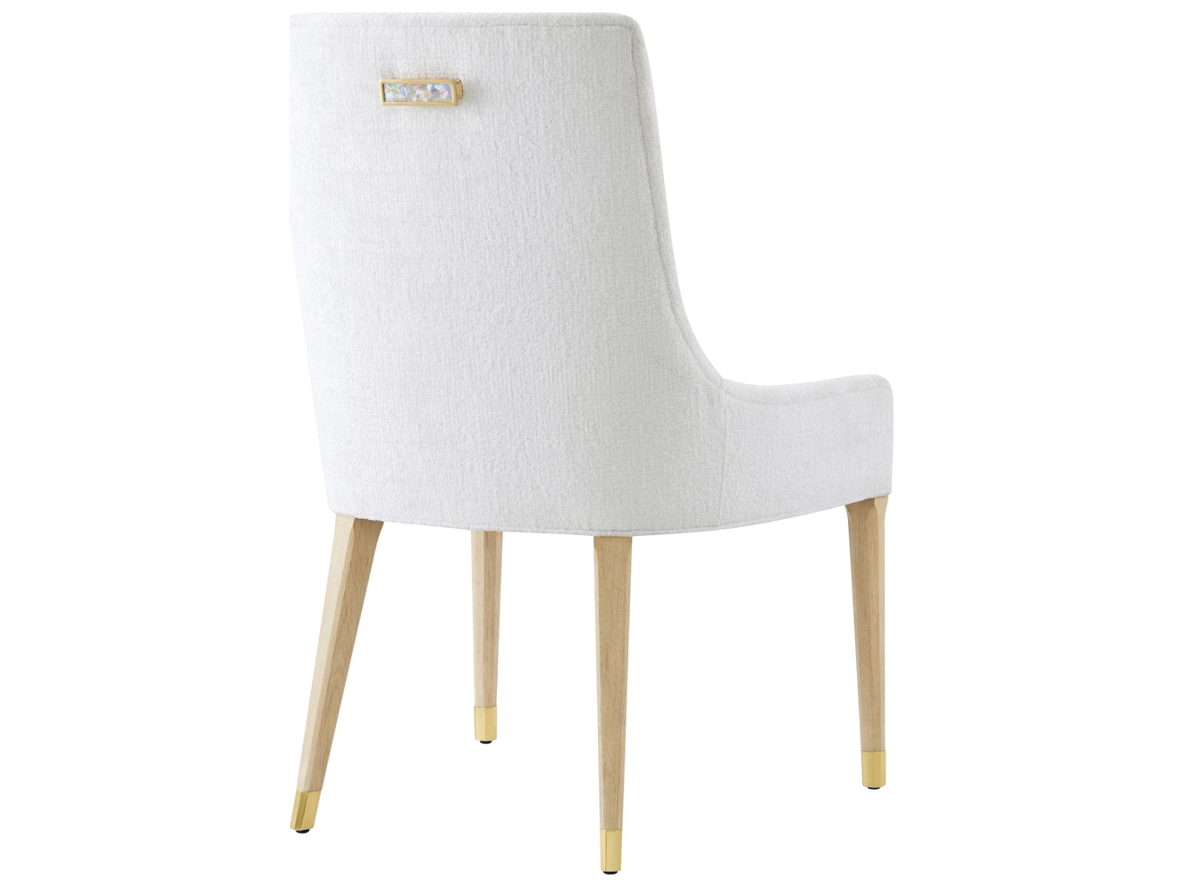 Theodore Alexander Judith Leiber Couture Natural Wood White Upholstered Armless Dining Chair