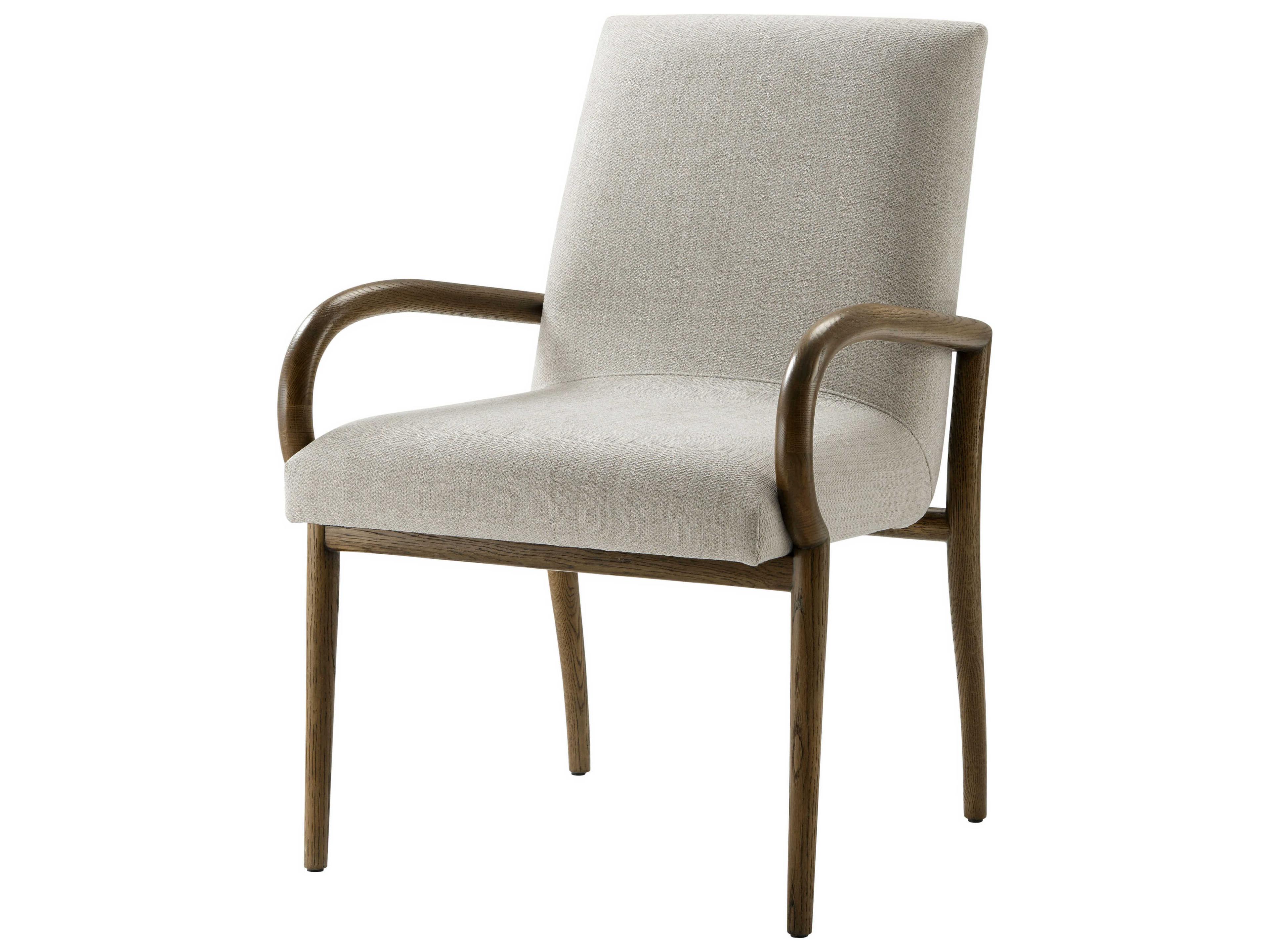 Catalina Oak Wood Brown Upholstered Arm Dining Chair