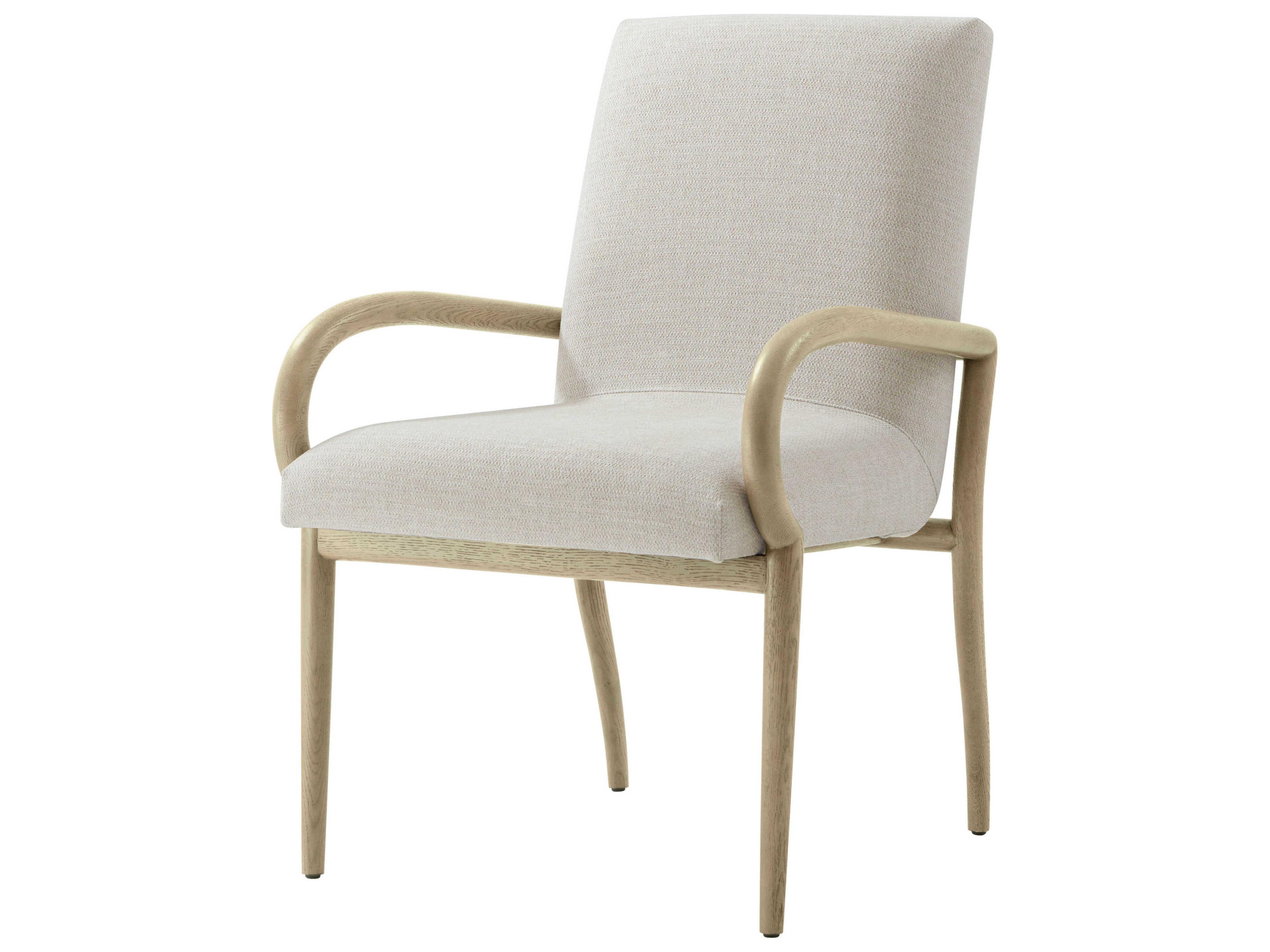 Catalina Oak Wood Beige Upholstered Arm Dining Chair
