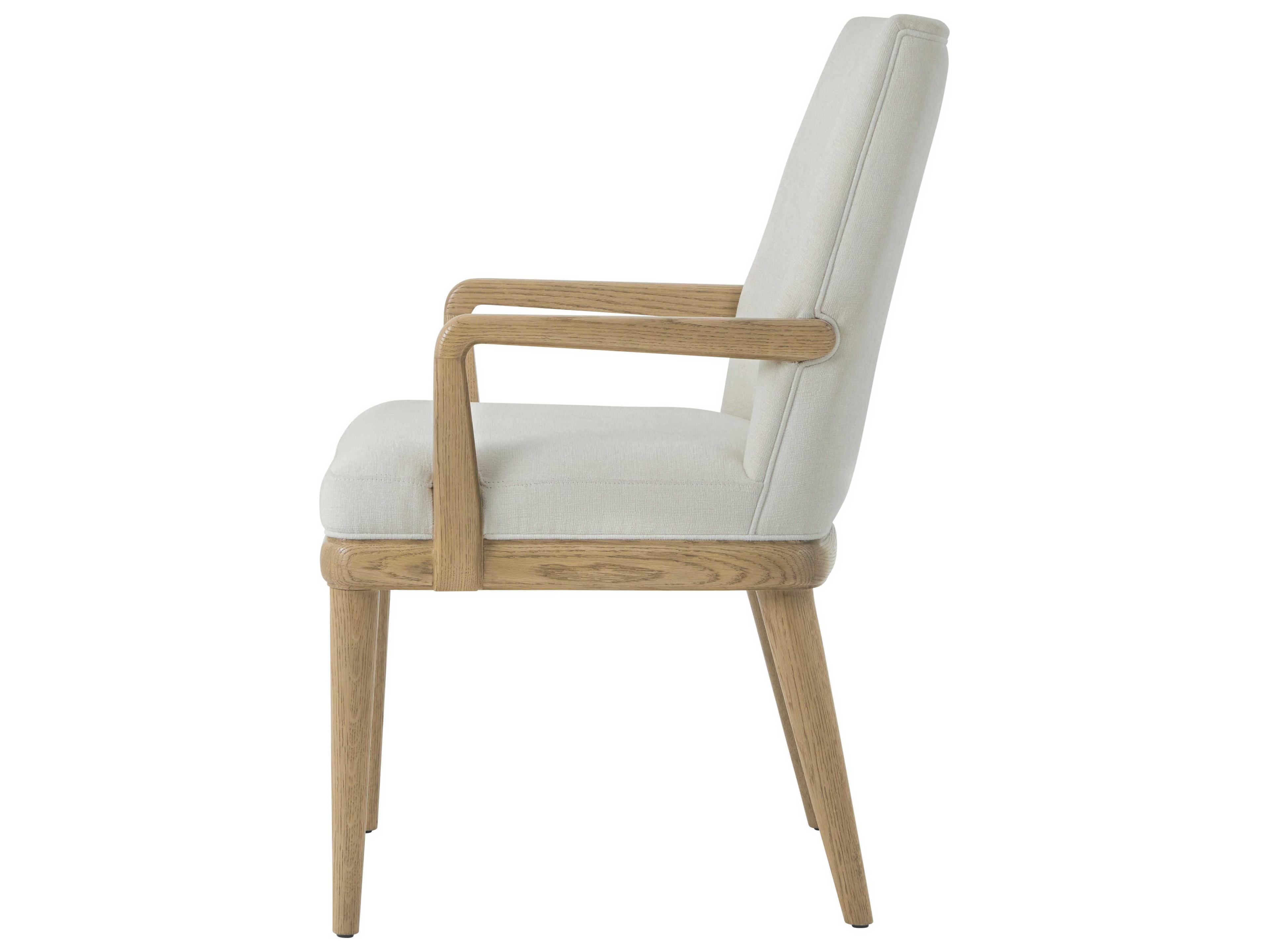 Theodore Alexander Essence Solid Wood Beige Upholstered Arm Dining Chair