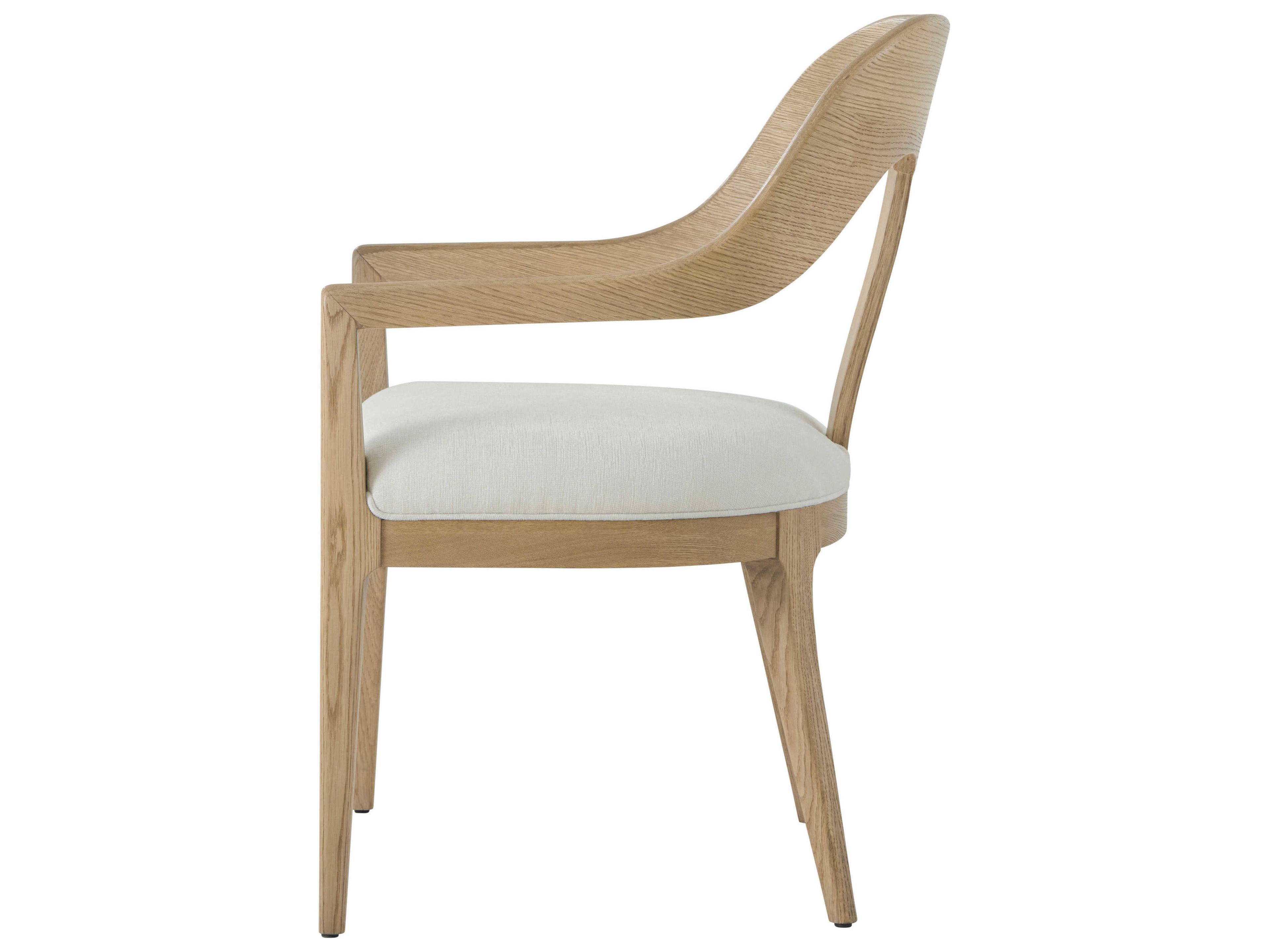 Theodore Alexander Essence Solid Wood Beige Upholstered Arm Dining Chair
