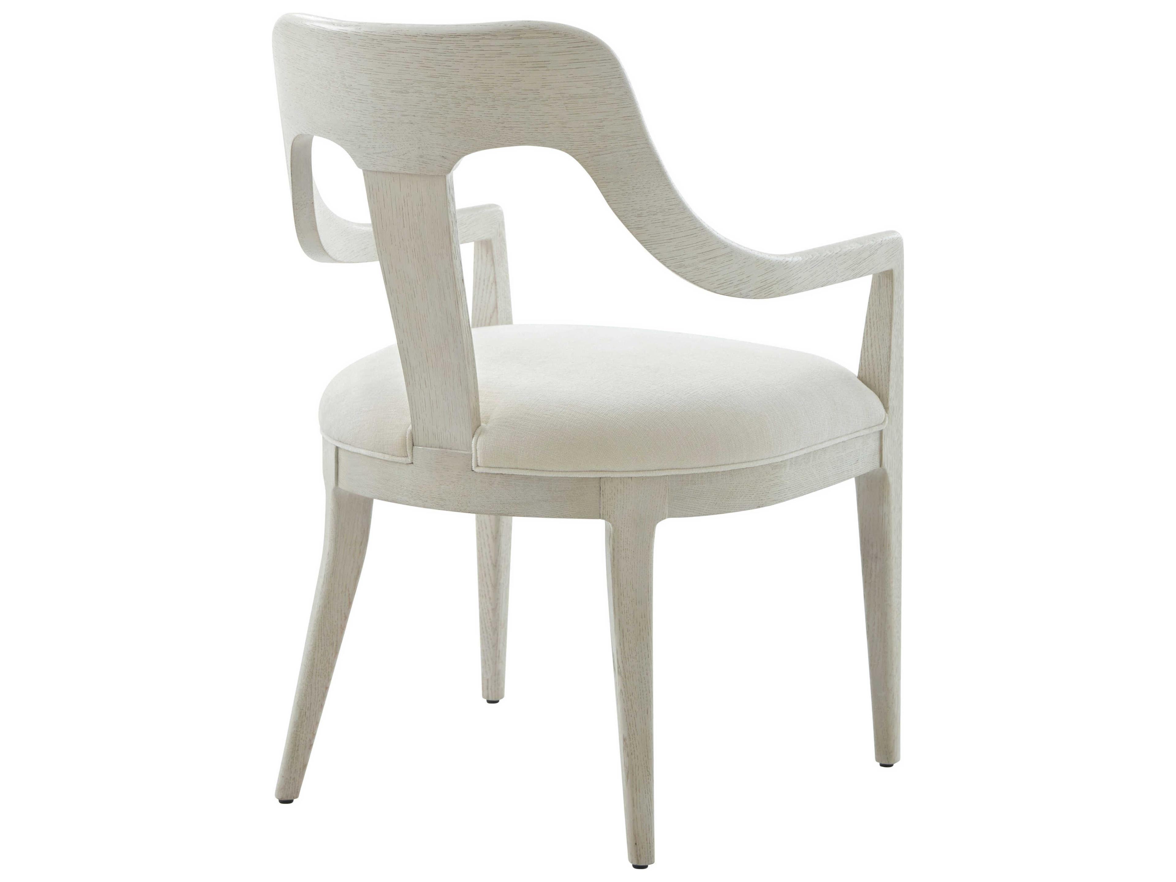 Theodore Alexander Essence Solid Wood White Upholstered Arm Dining Chair
