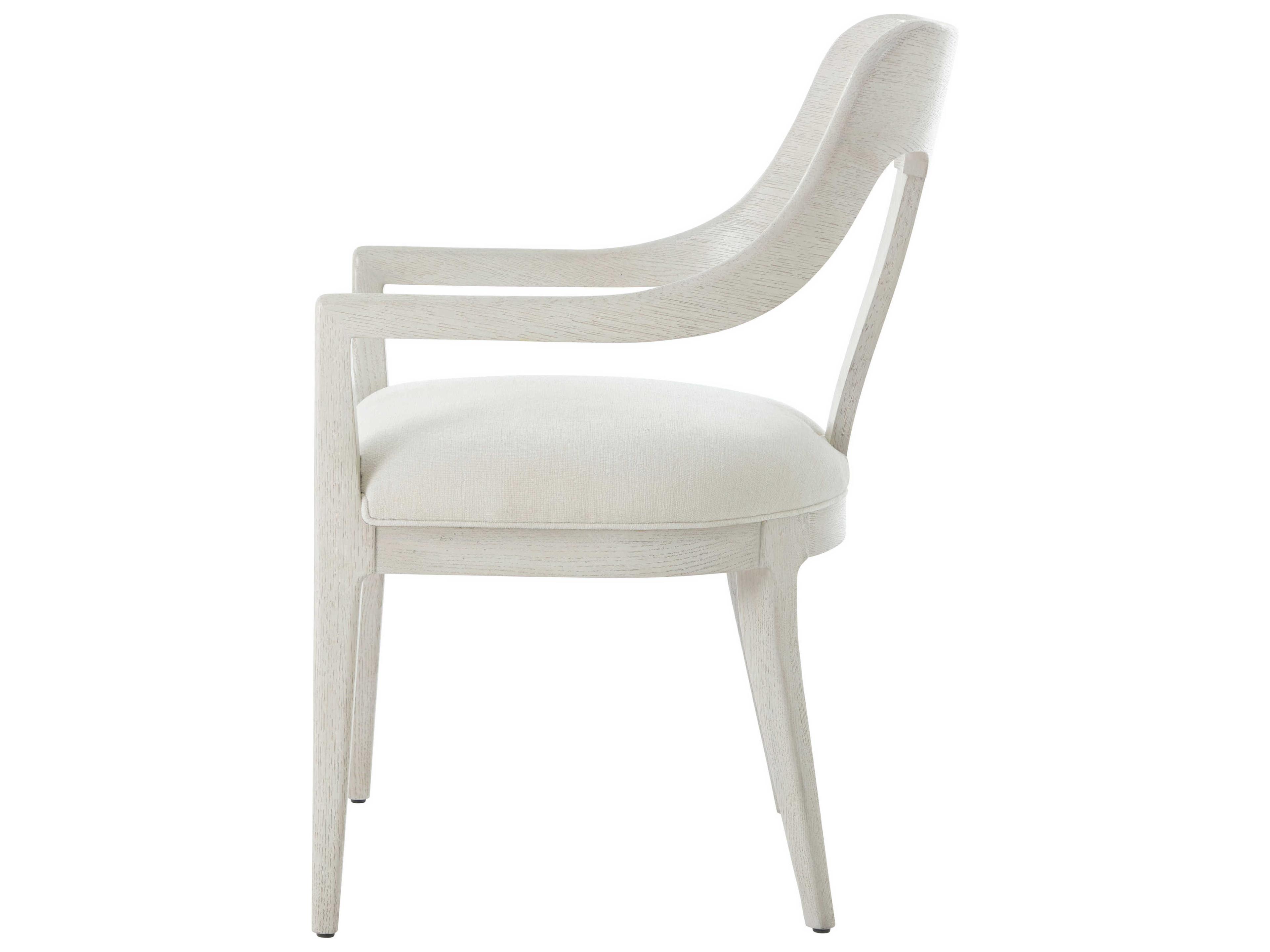Theodore Alexander Essence Solid Wood White Upholstered Arm Dining Chair
