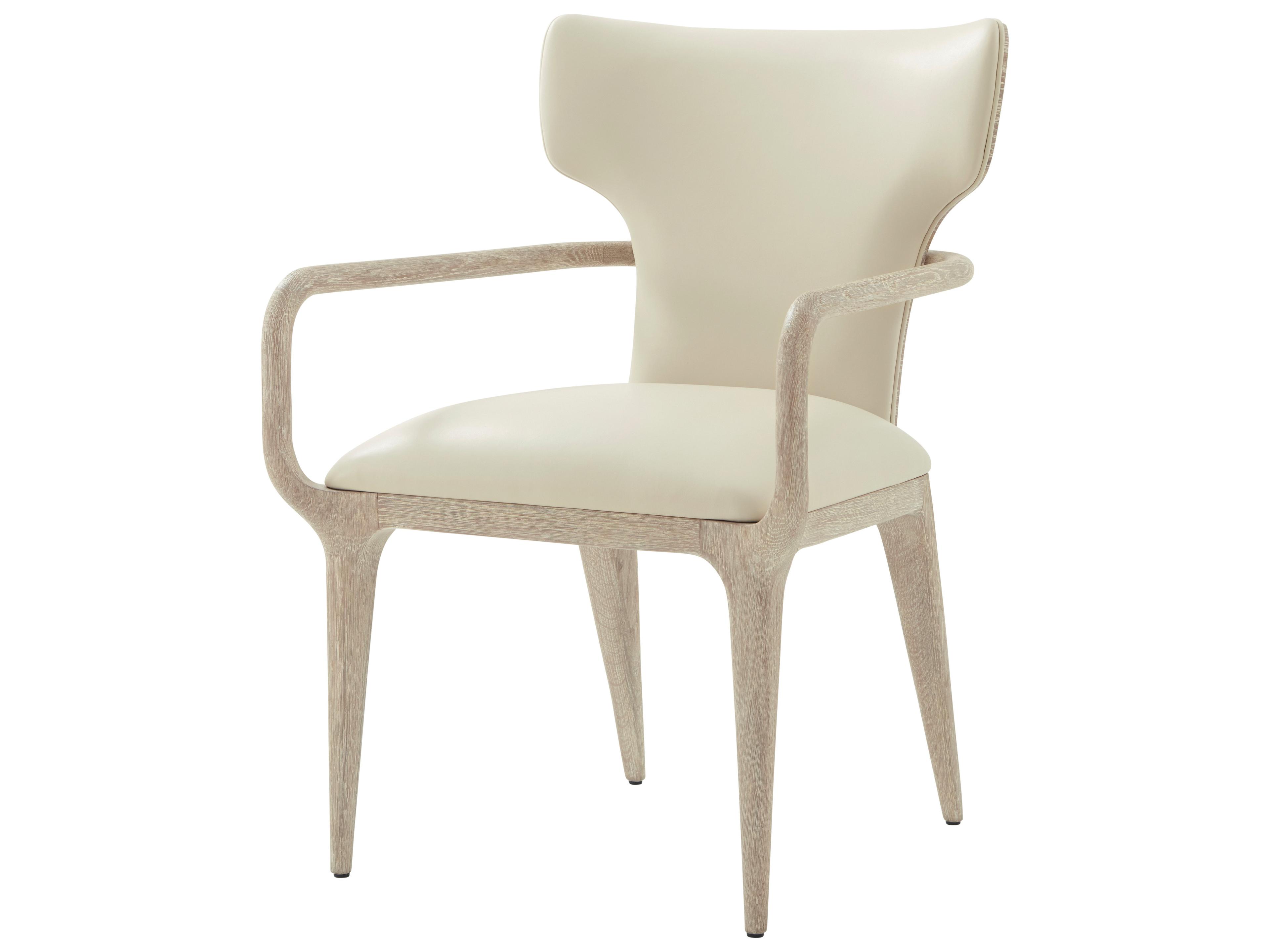 Repose Solid Wood Natural Faux Leather Arm Dining Chair