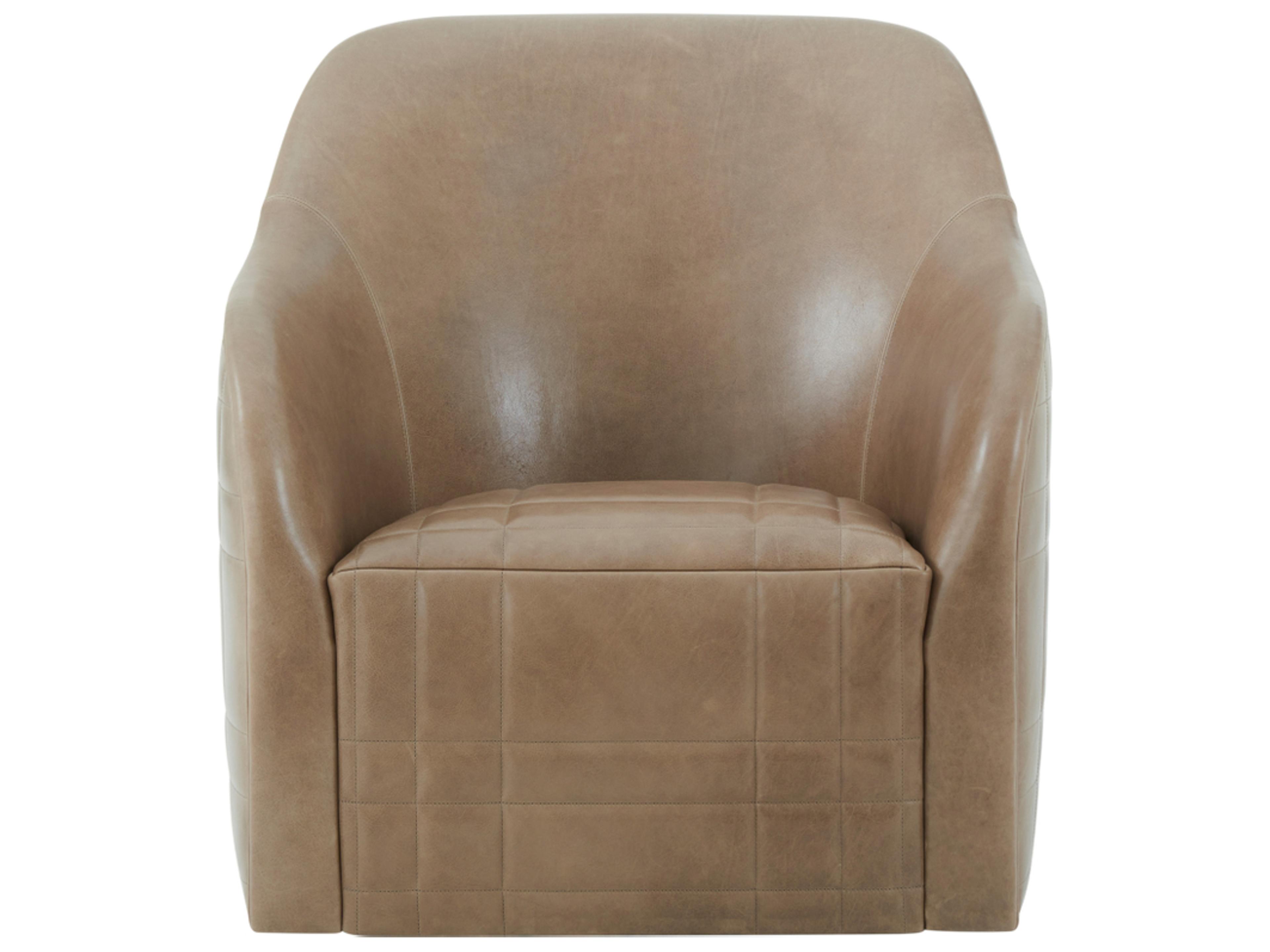 Theodore Alexander Seated Light Taupe Tartan Faux Leather Swivel Chair