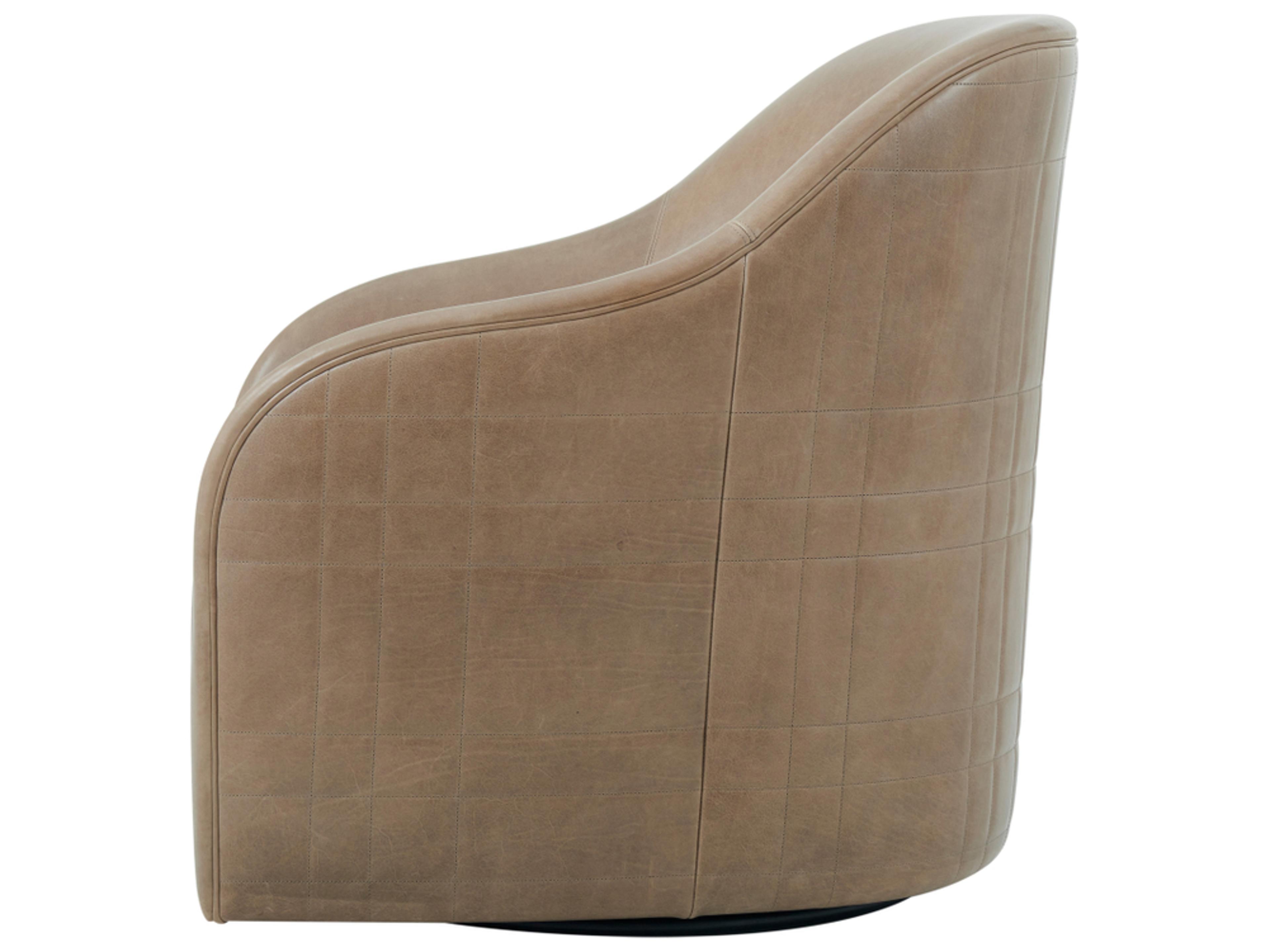 Theodore Alexander Seated Light Taupe Tartan Faux Leather Swivel Chair