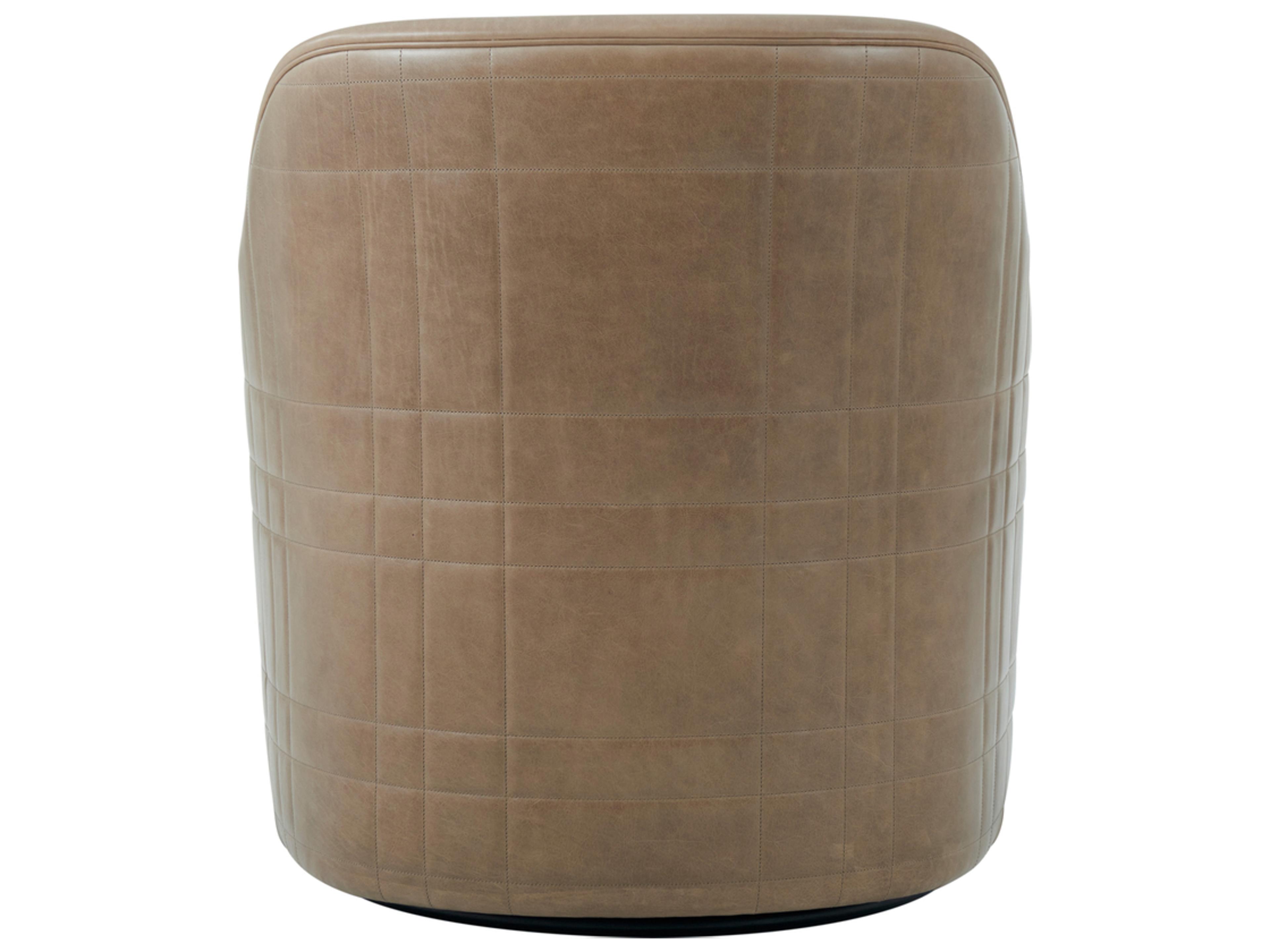 Theodore Alexander Seated Light Taupe Tartan Faux Leather Swivel Chair