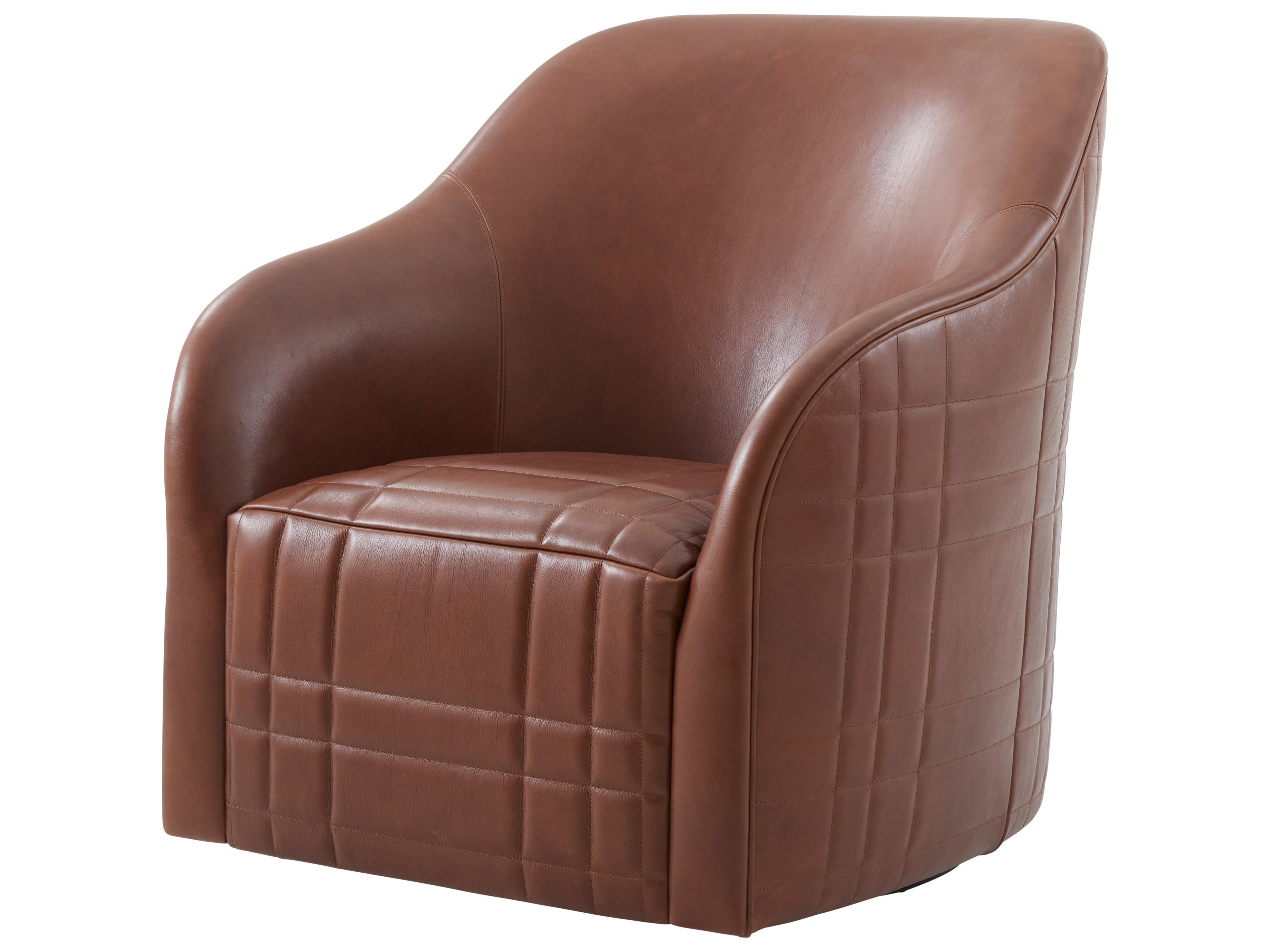 Seated Dark Cognac Faux Leather Swivel Chair