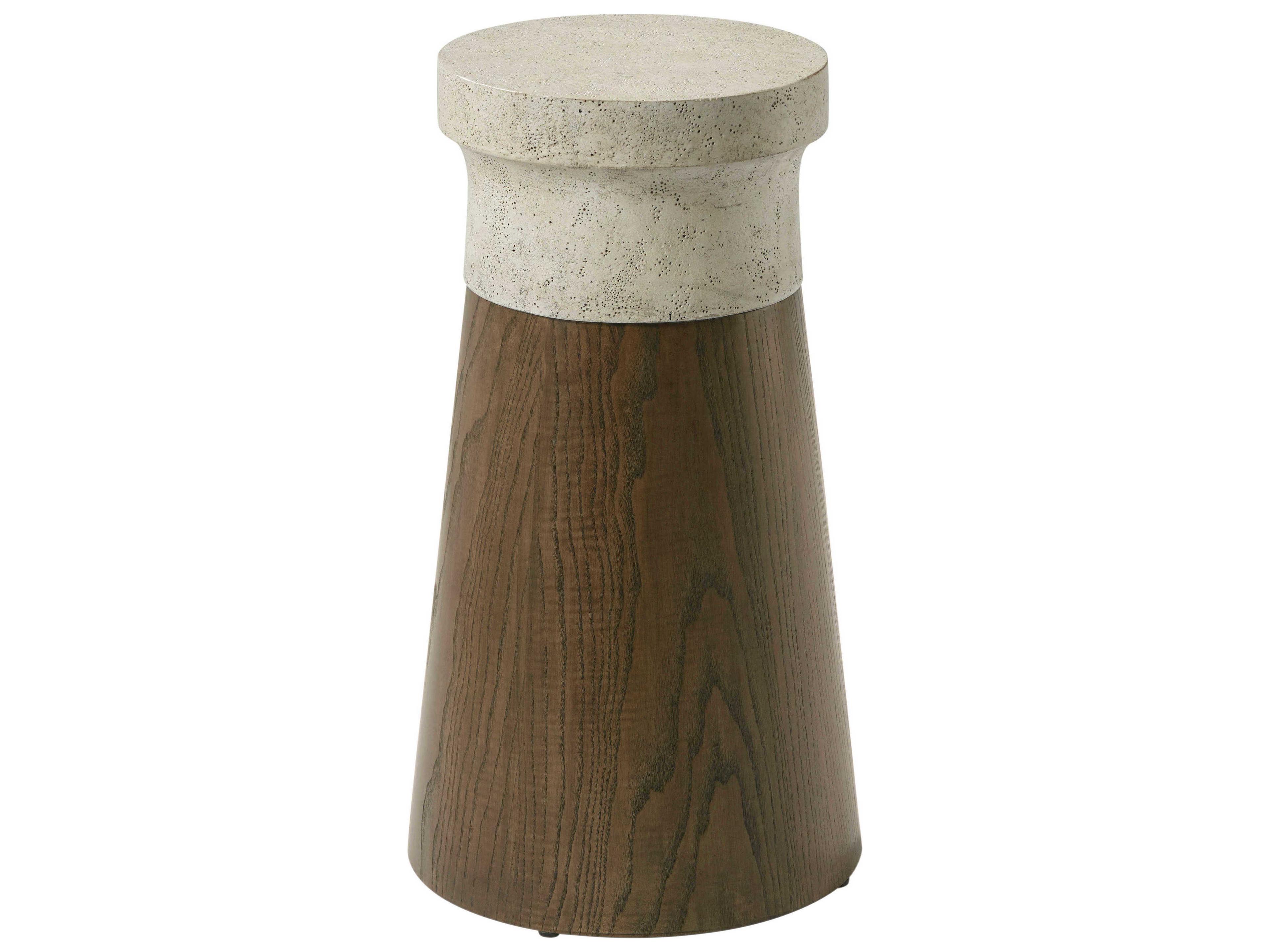 Catalina Round Faux Stone Earth End Table
