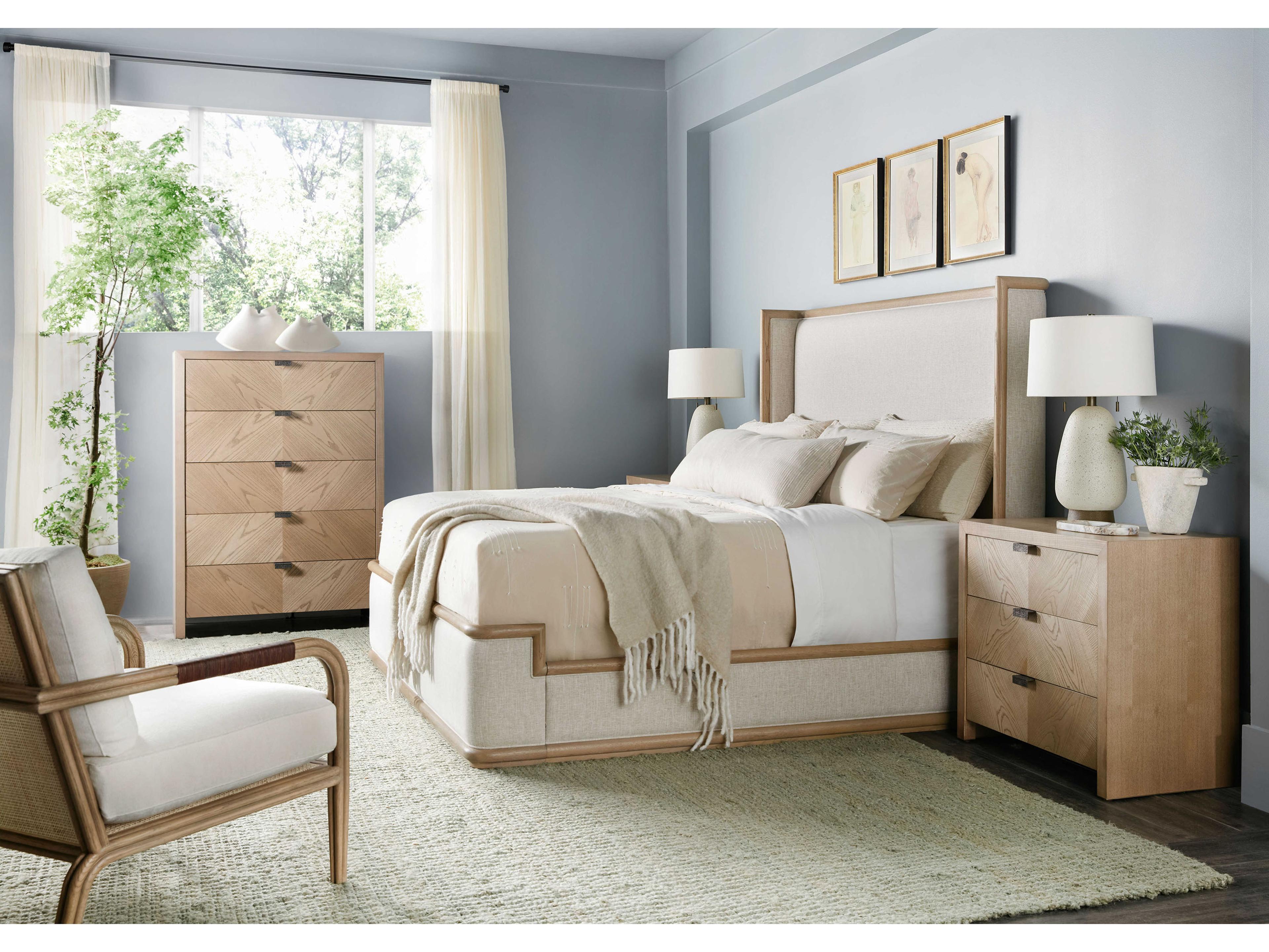 Theodore Alexander Catalina Dune Beige Oak Wood King Panel Bed