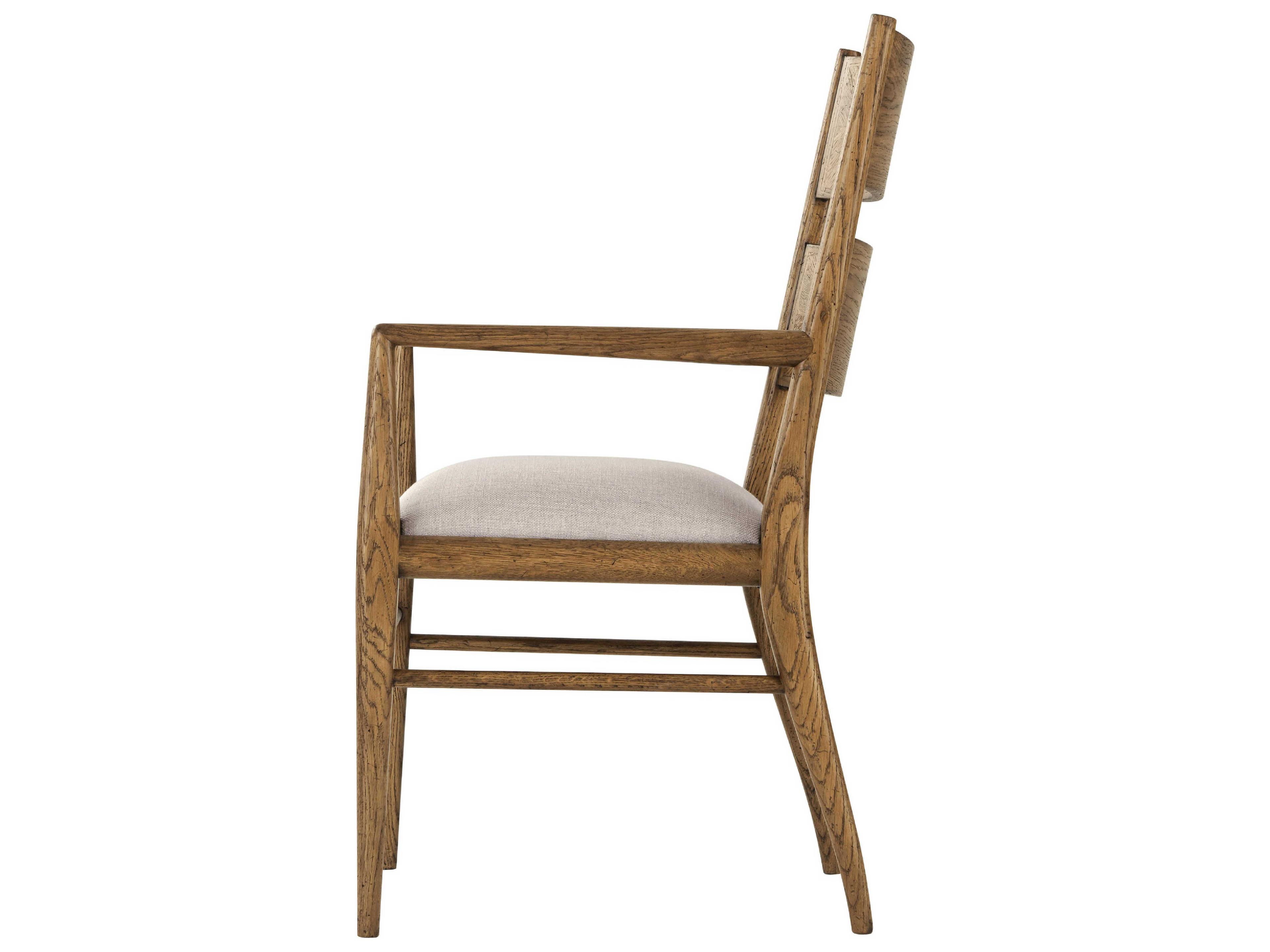 Theodore Alexander Nova Solid Wood Brown Upholstered Arm Dining Chair