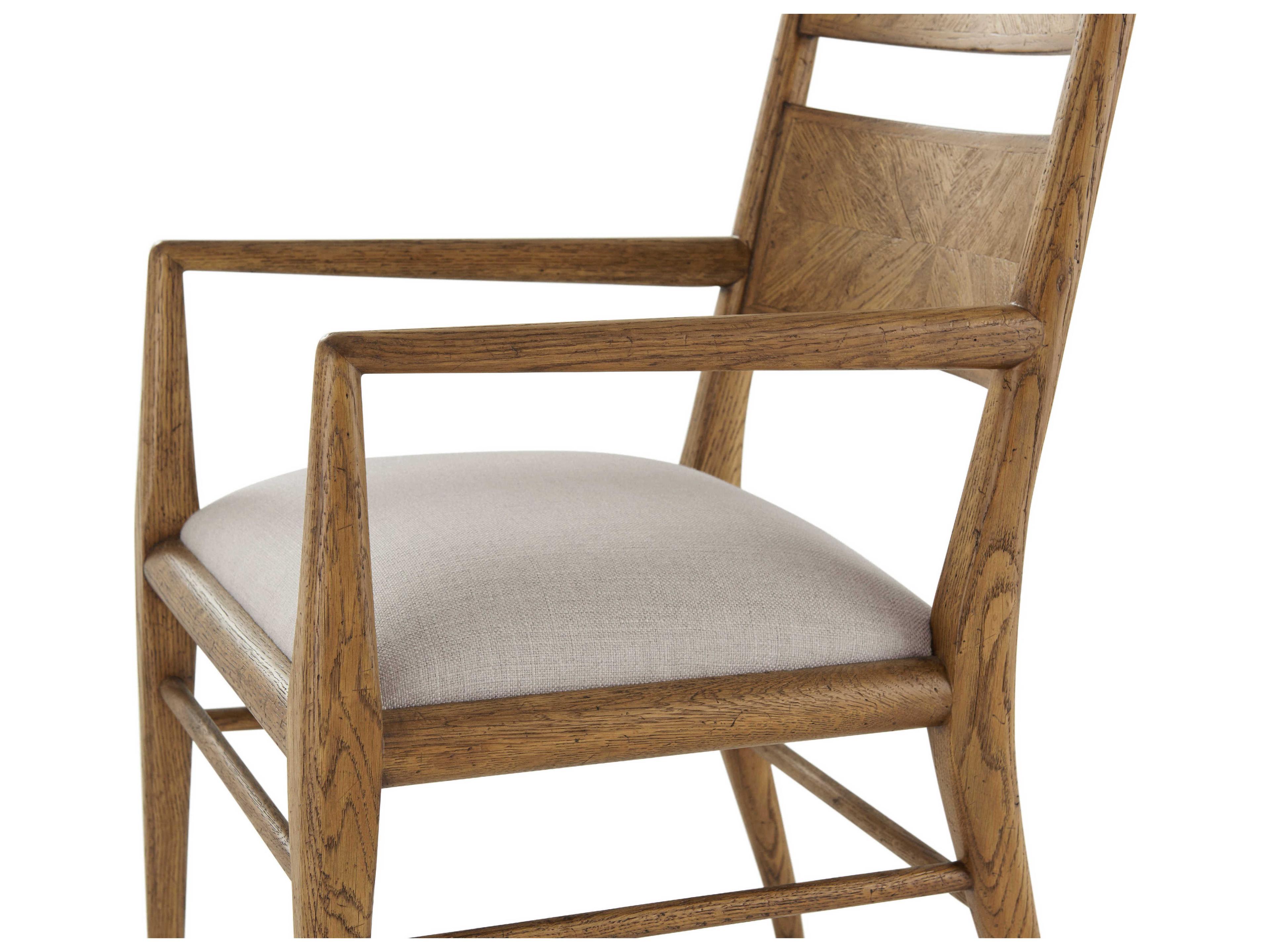 Theodore Alexander Nova Solid Wood Brown Upholstered Arm Dining Chair
