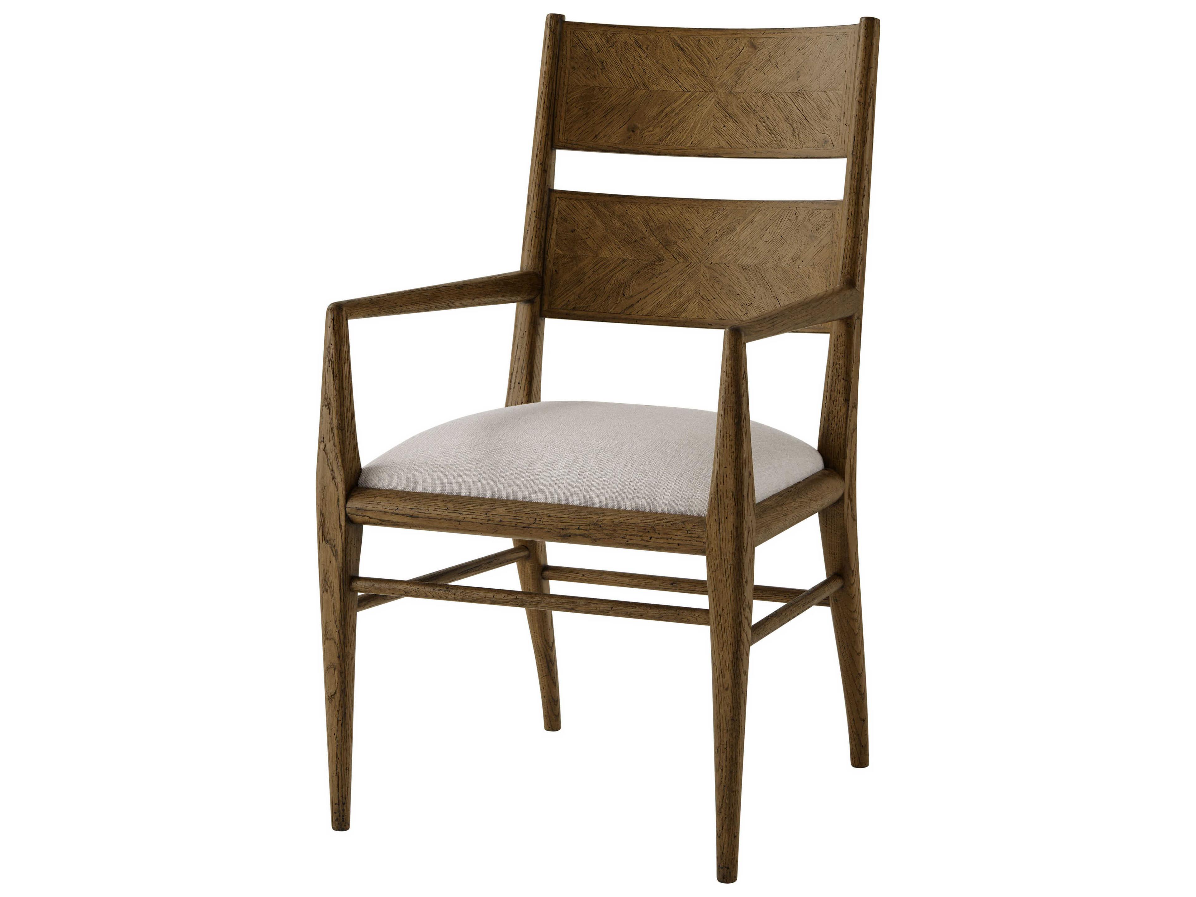 Theodore Alexander Nova Solid Wood Brown Upholstered Arm Dining Chair