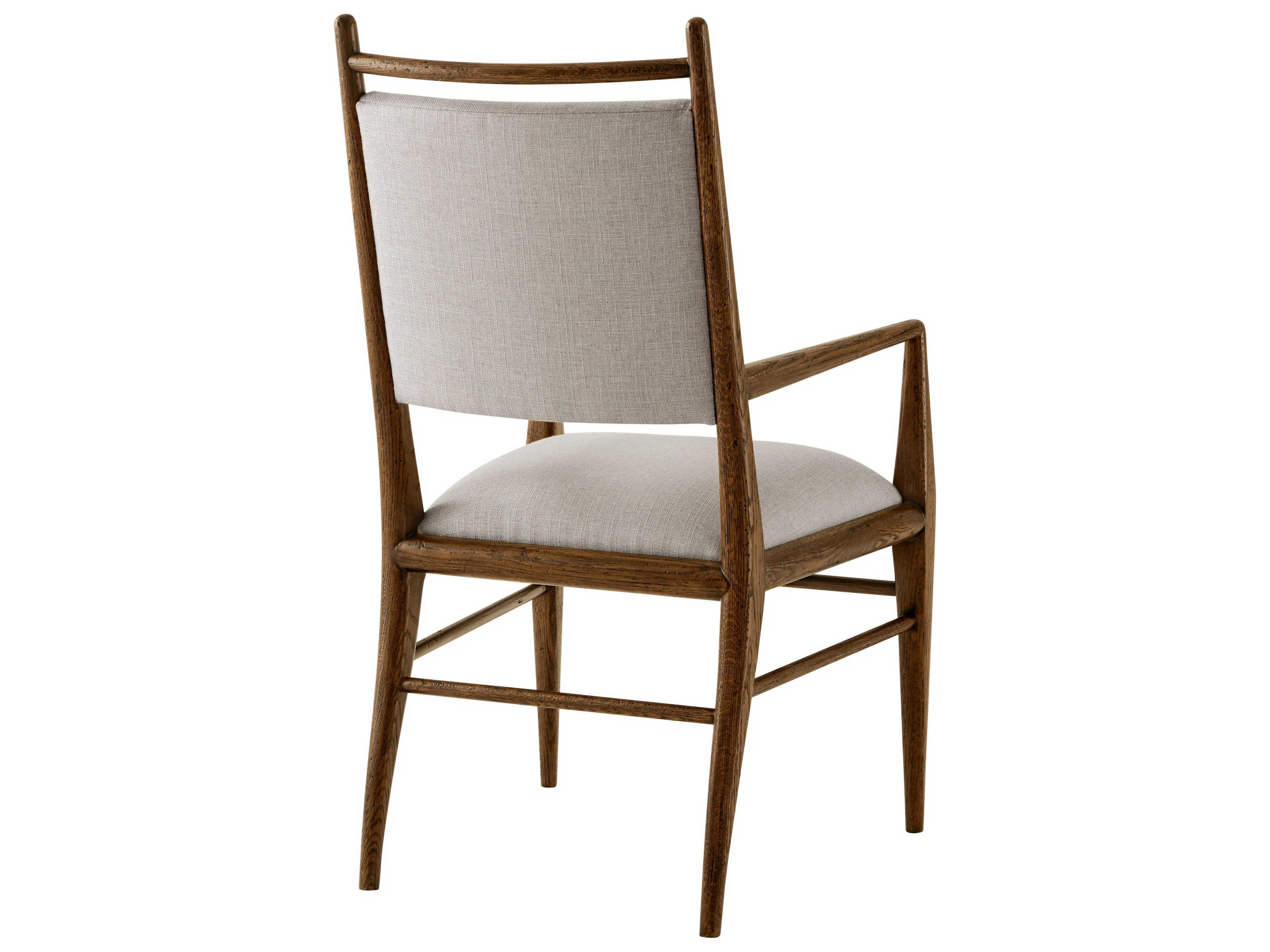 Theodore Alexander Nova Solid Wood Brown Upholstered Arm Dining Chair