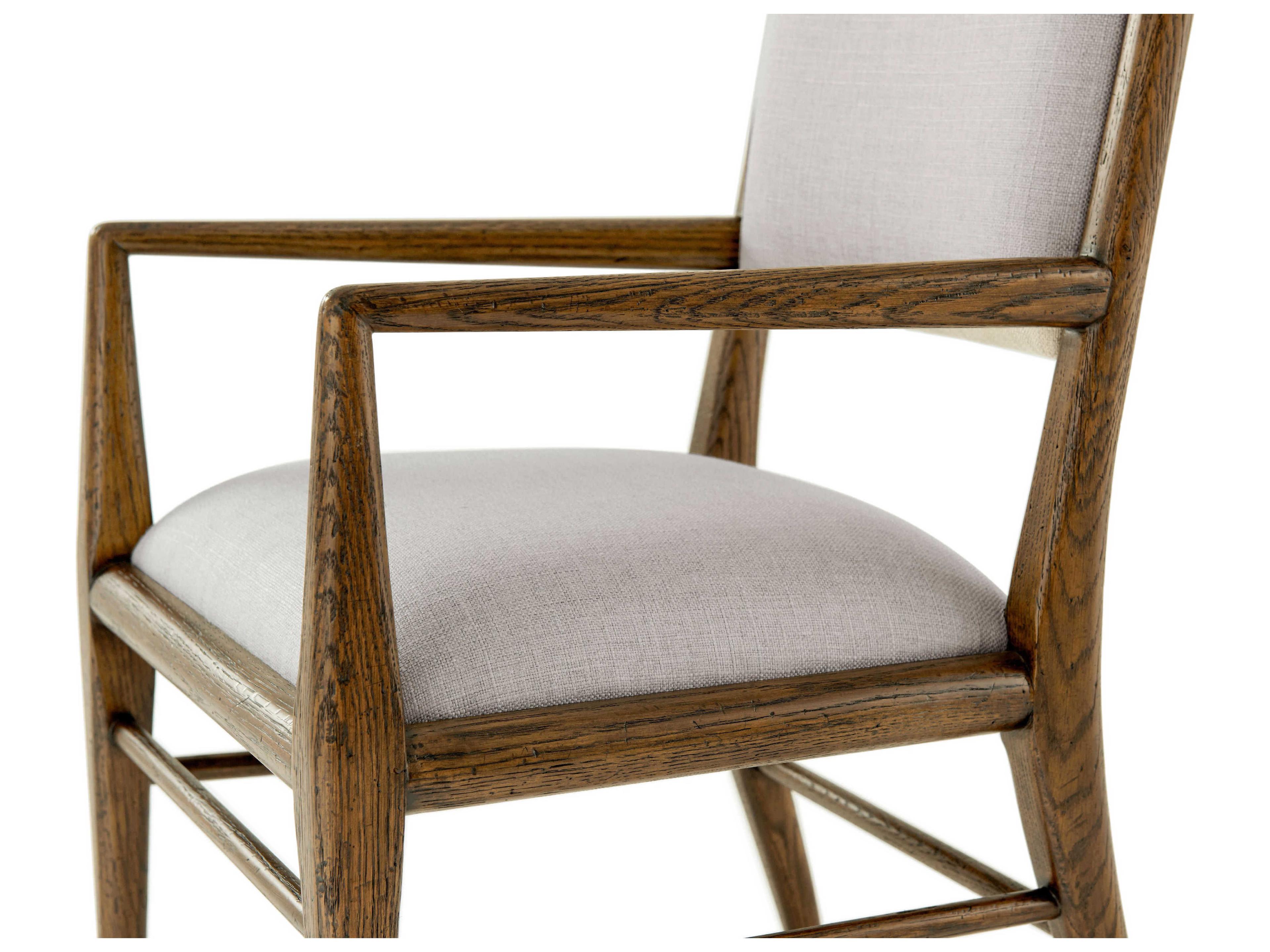Theodore Alexander Nova Solid Wood Brown Upholstered Arm Dining Chair
