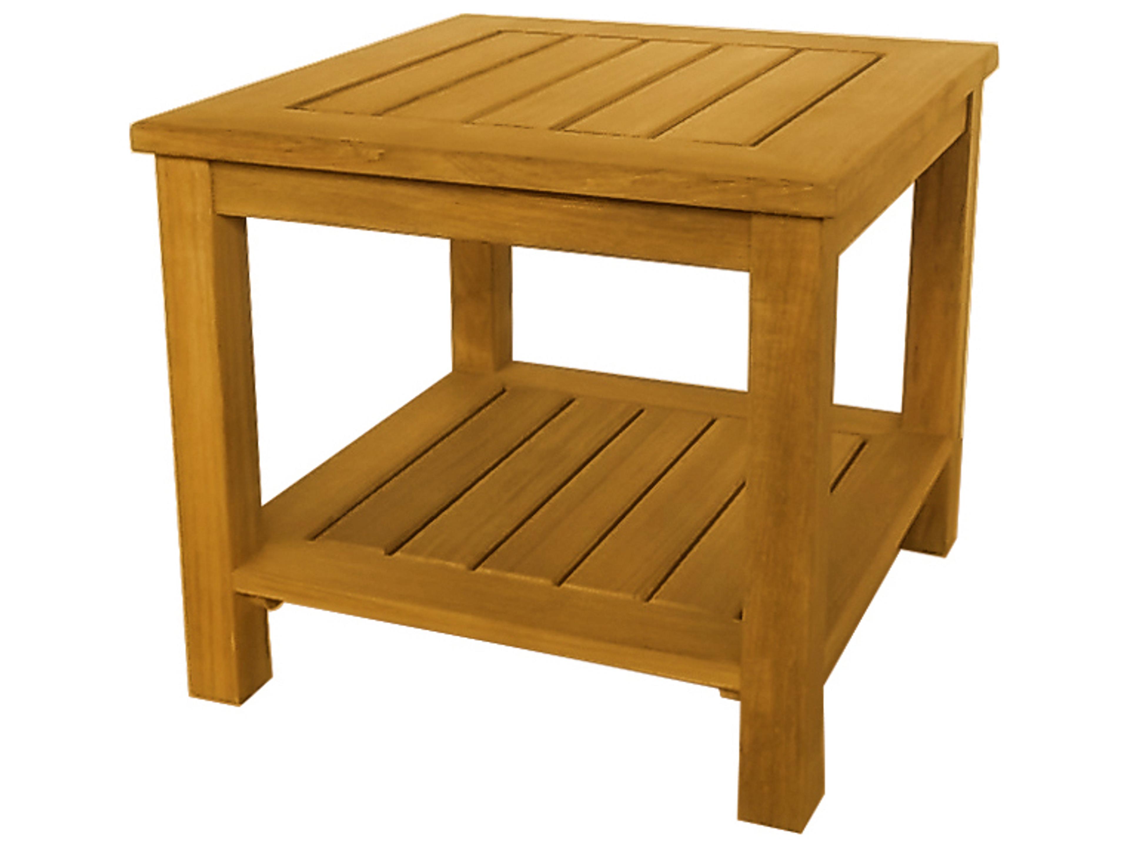 Newport Teak Outdoor Patio End Table With Lower Shelf
