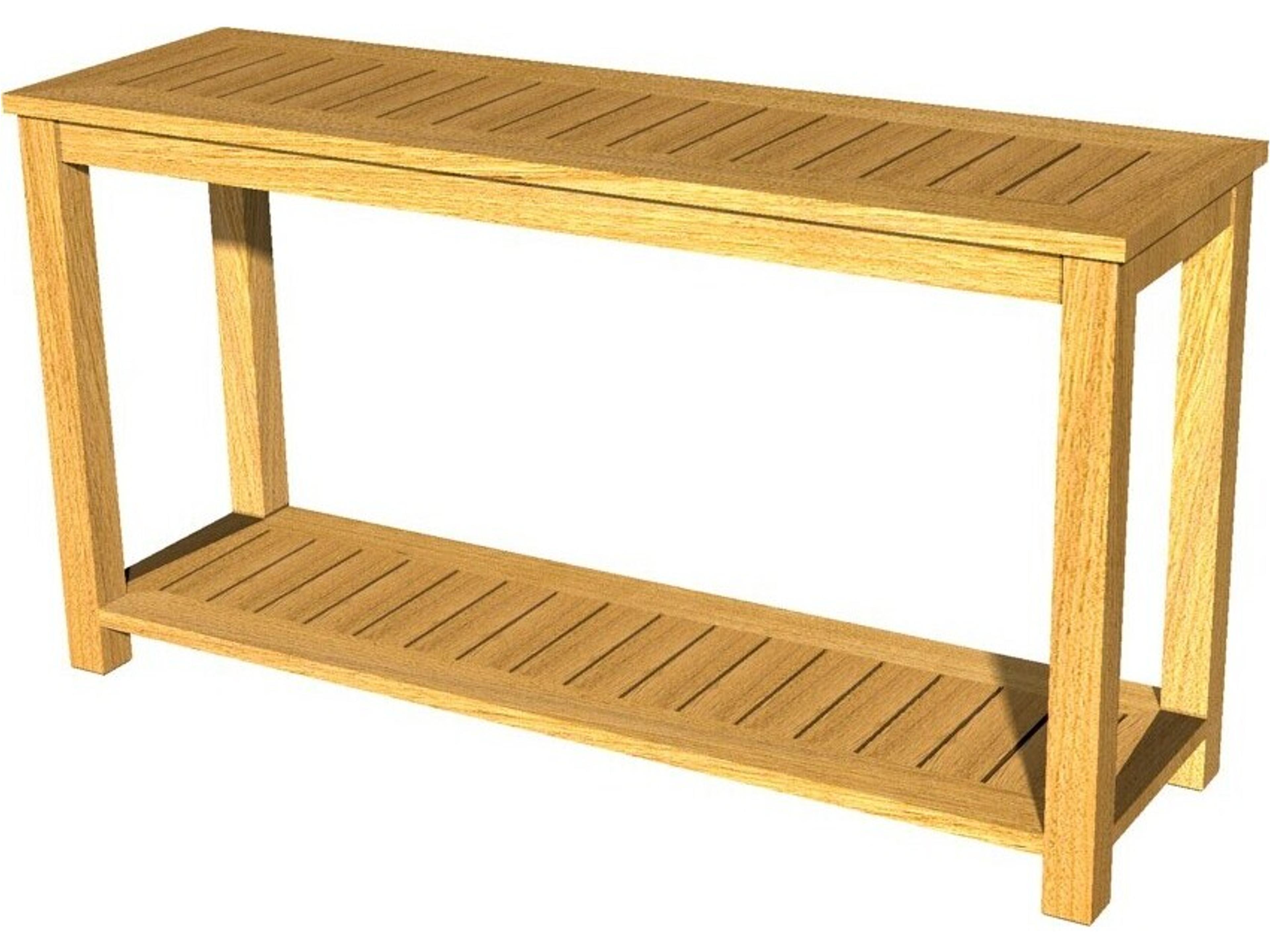 Newport Teak Natural Rectangular Patio Console Table with Lower Shelf