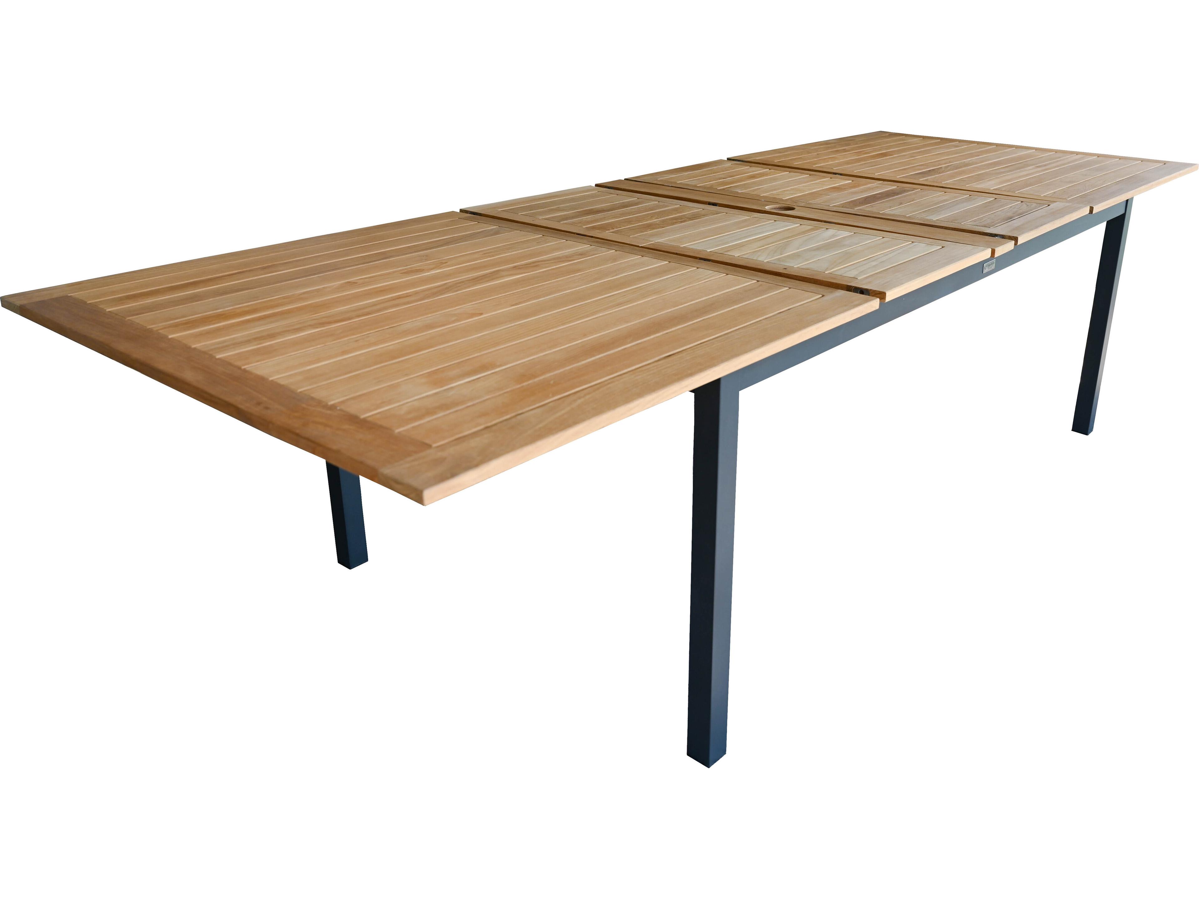 Three Birds Casual Soho Teak and Aluminum Rectangular Patio Dining Table