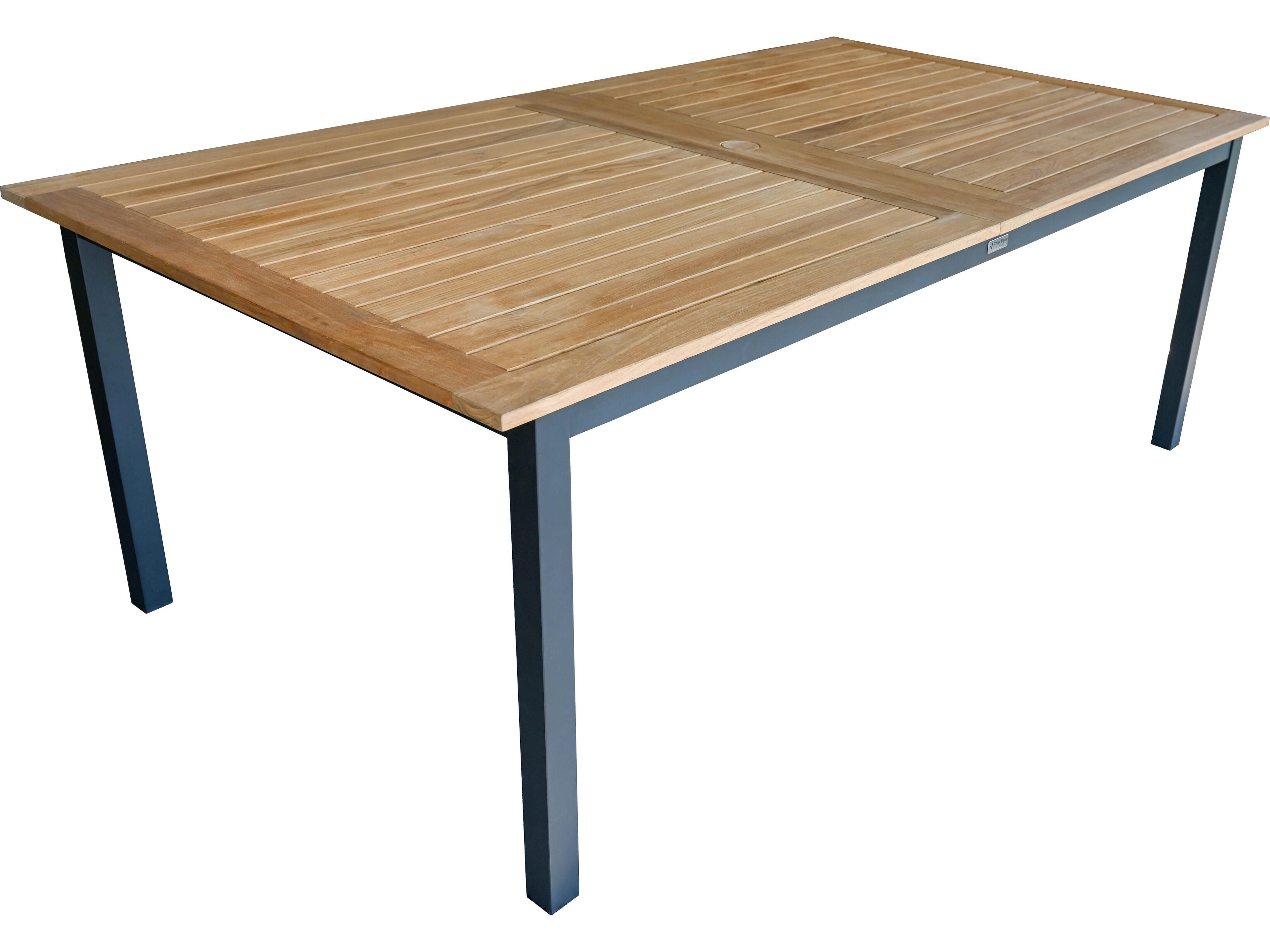 Three Birds Casual Soho Teak and Aluminum Rectangular Patio Dining Table