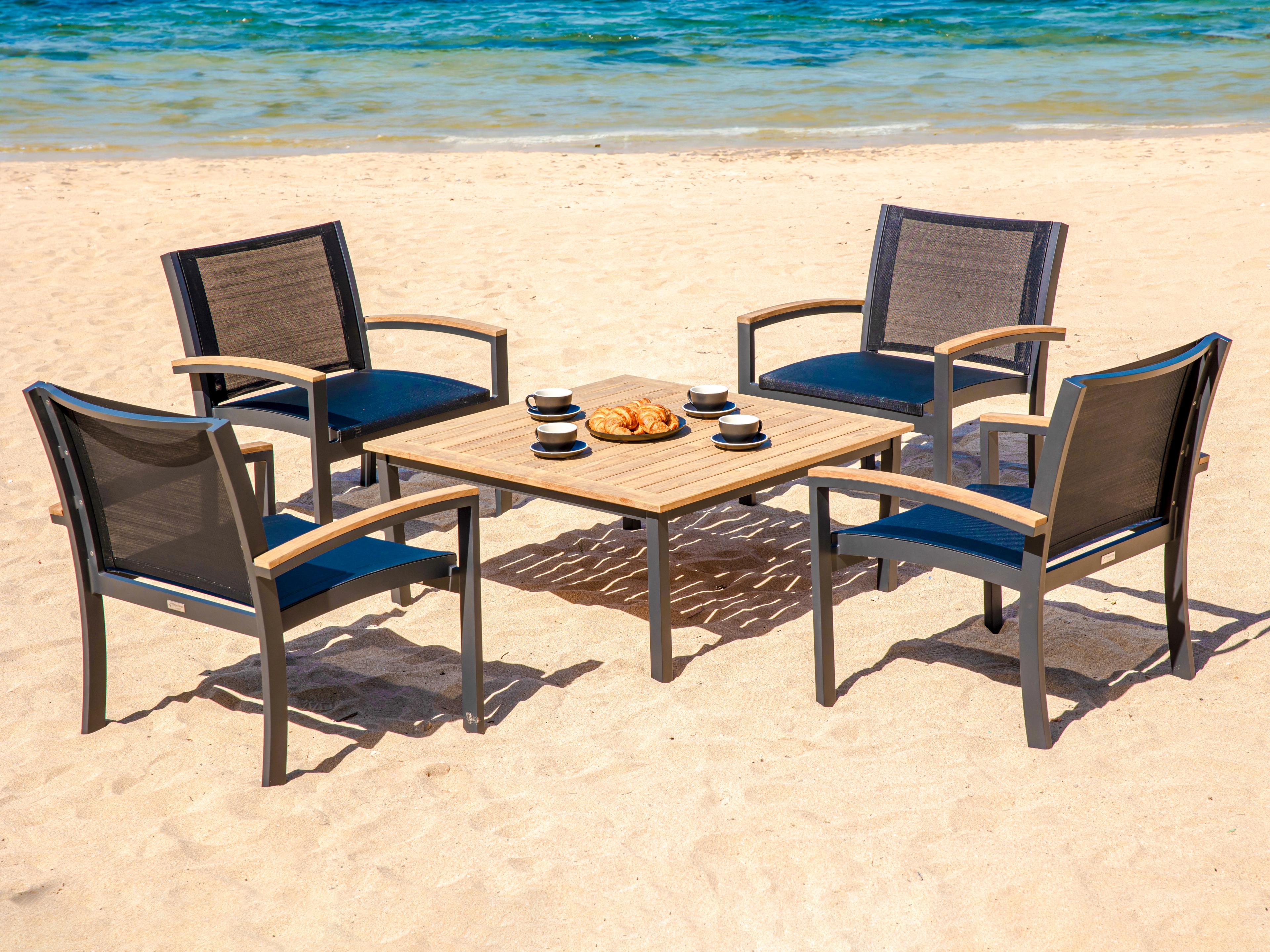 Soho Teak Sling Outdoor Patio Lounge Set