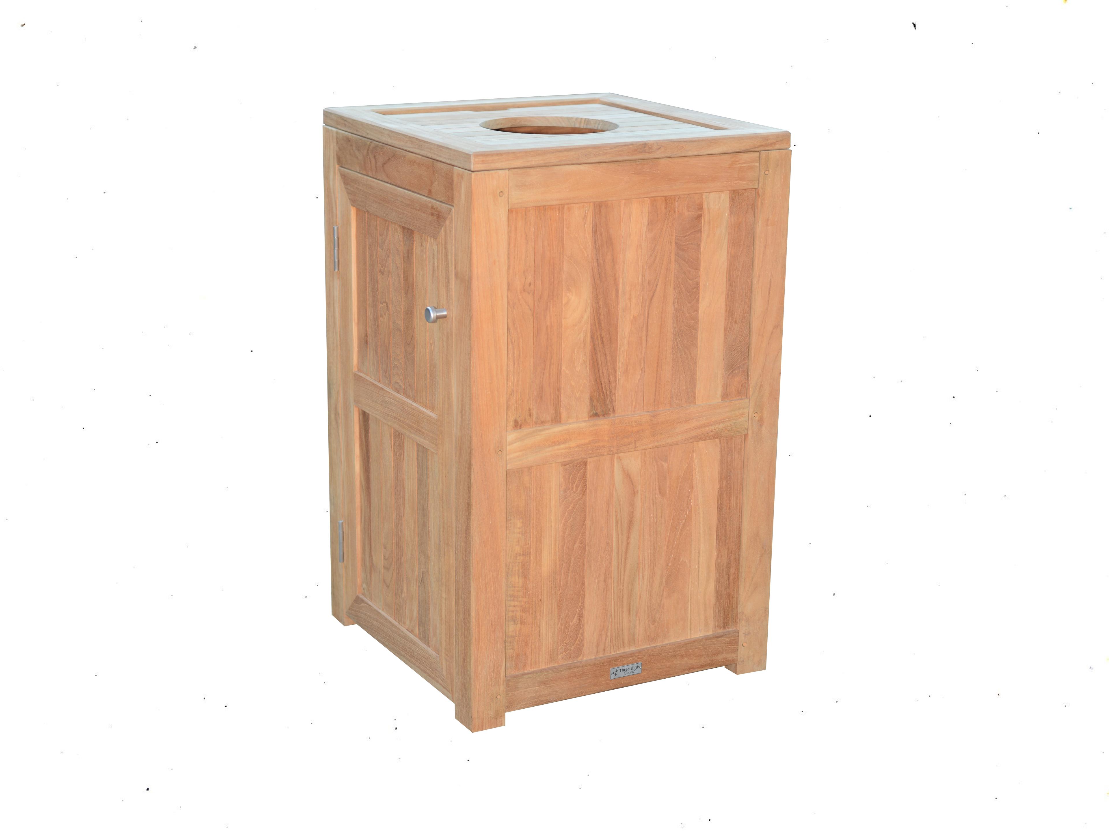 Three Birds Casual Teak Natural Top Load Trash Receptacle with Lid 36"