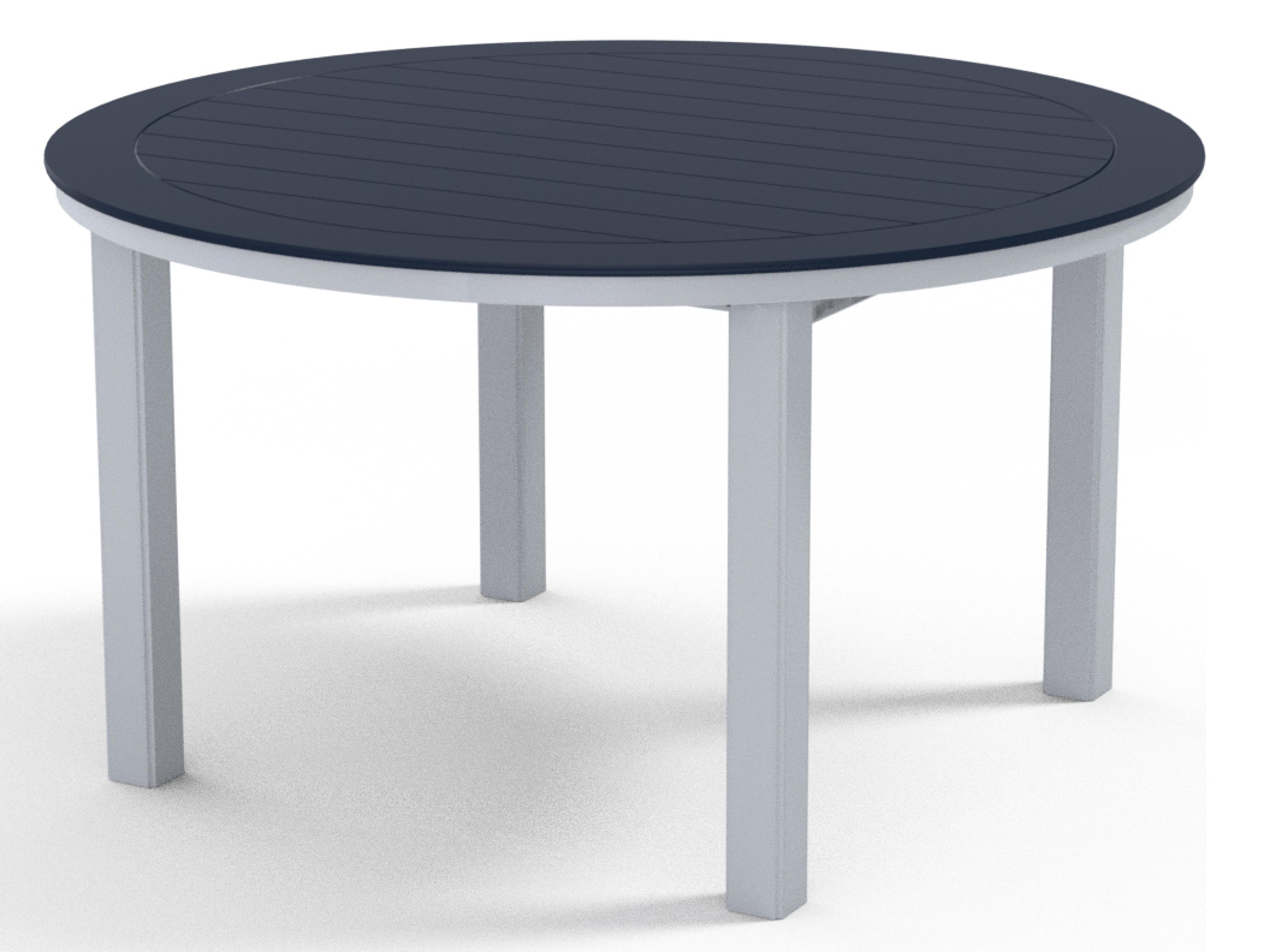 Telescope Casual Marine Grade Polymer Round Outdoor Patio Dining Table with Umbrella Hole