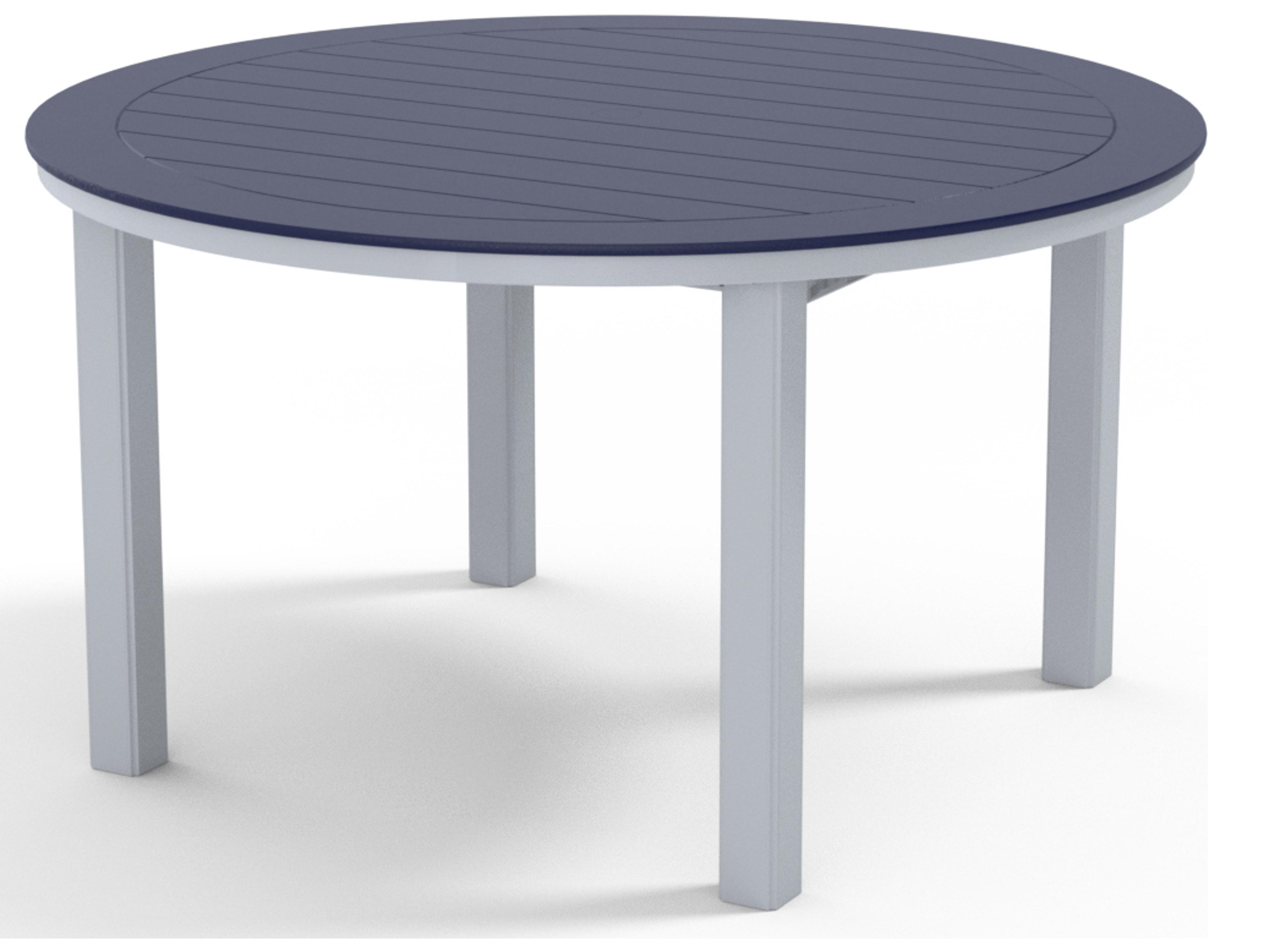 Telescope Casual Marine Grade Polymer Round Outdoor Patio Dining Table with Umbrella Hole