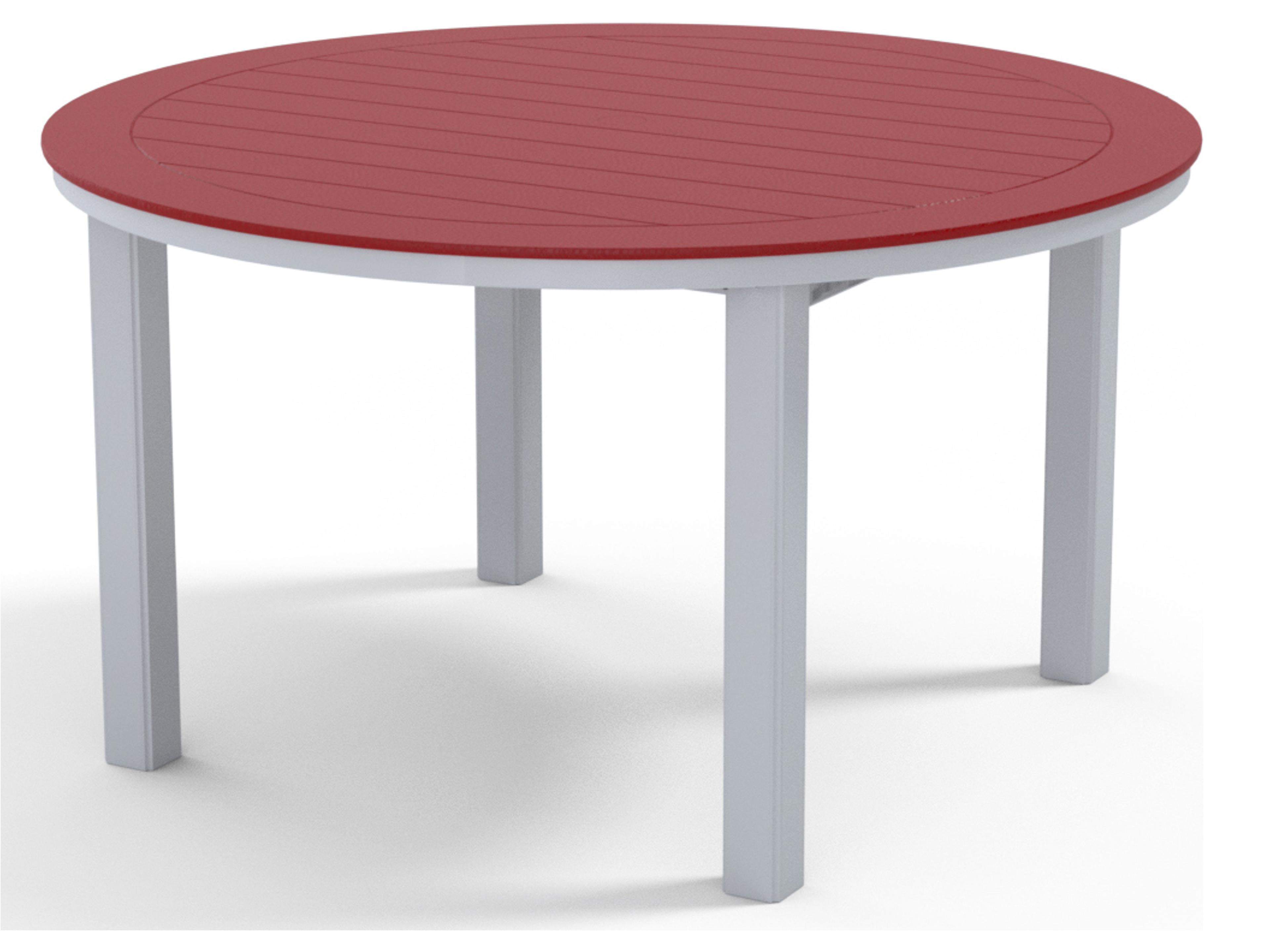 Telescope Casual Marine Grade Polymer Round Outdoor Patio Dining Table with Umbrella Hole