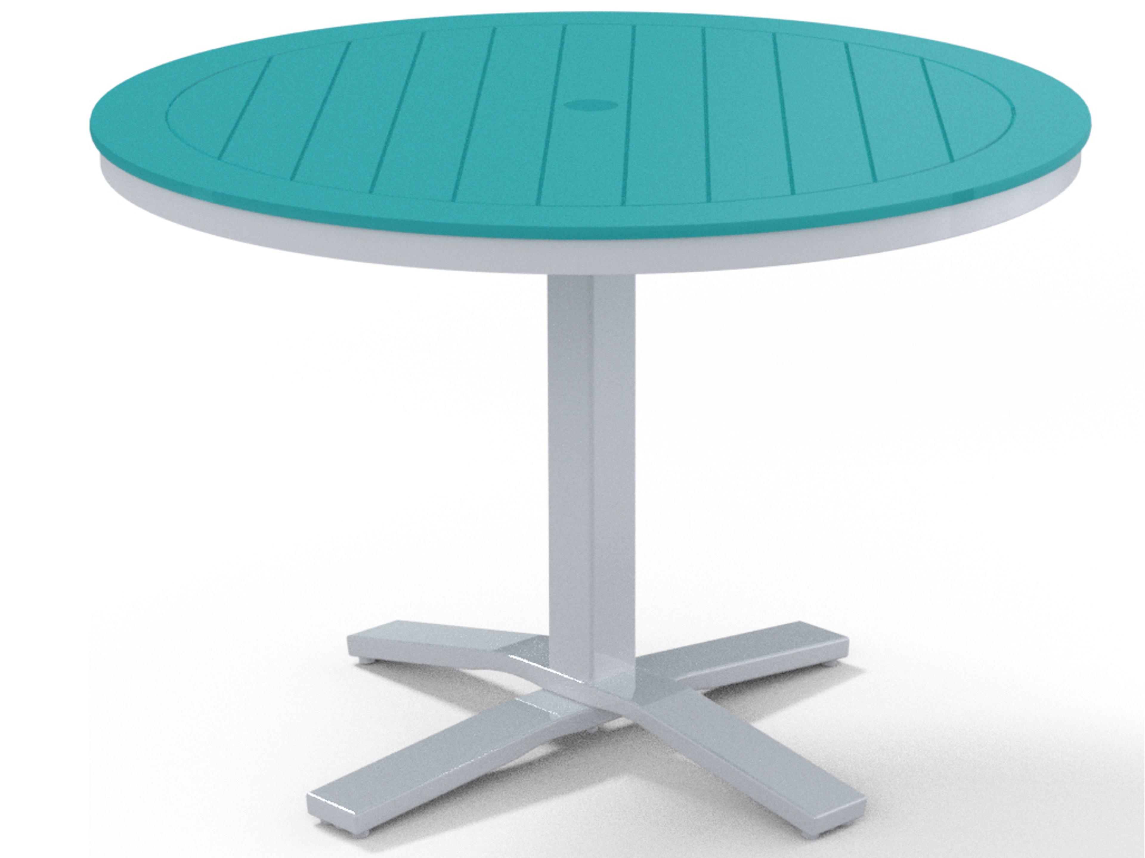 Telescope Casual Marine Grade Polymer Round Pedestal Patio Dining Table with Umbrella Hole