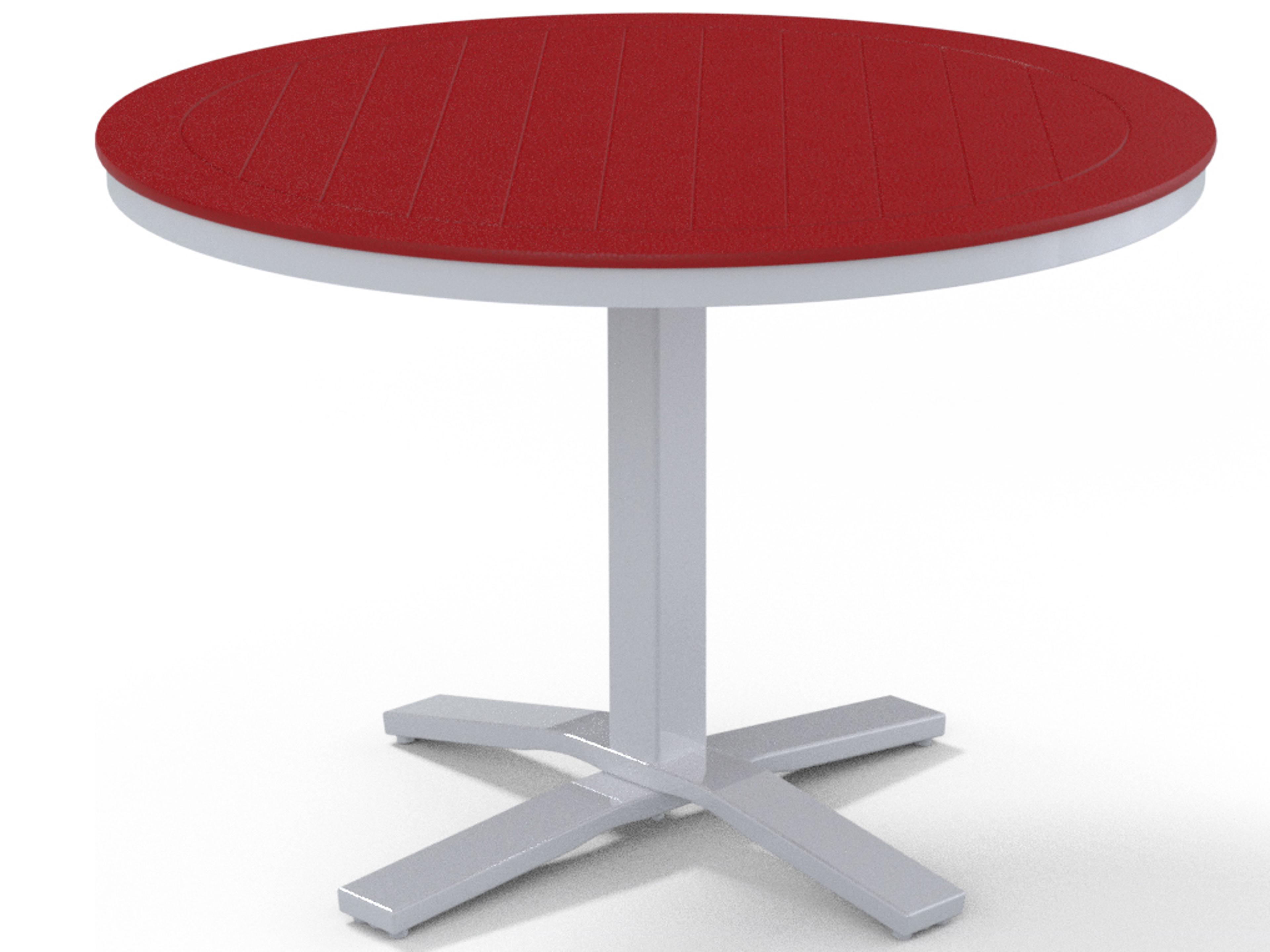 Telescope Casual Marine Grade Polymer Round Pedestal Patio Dining Table with Umbrella Hole