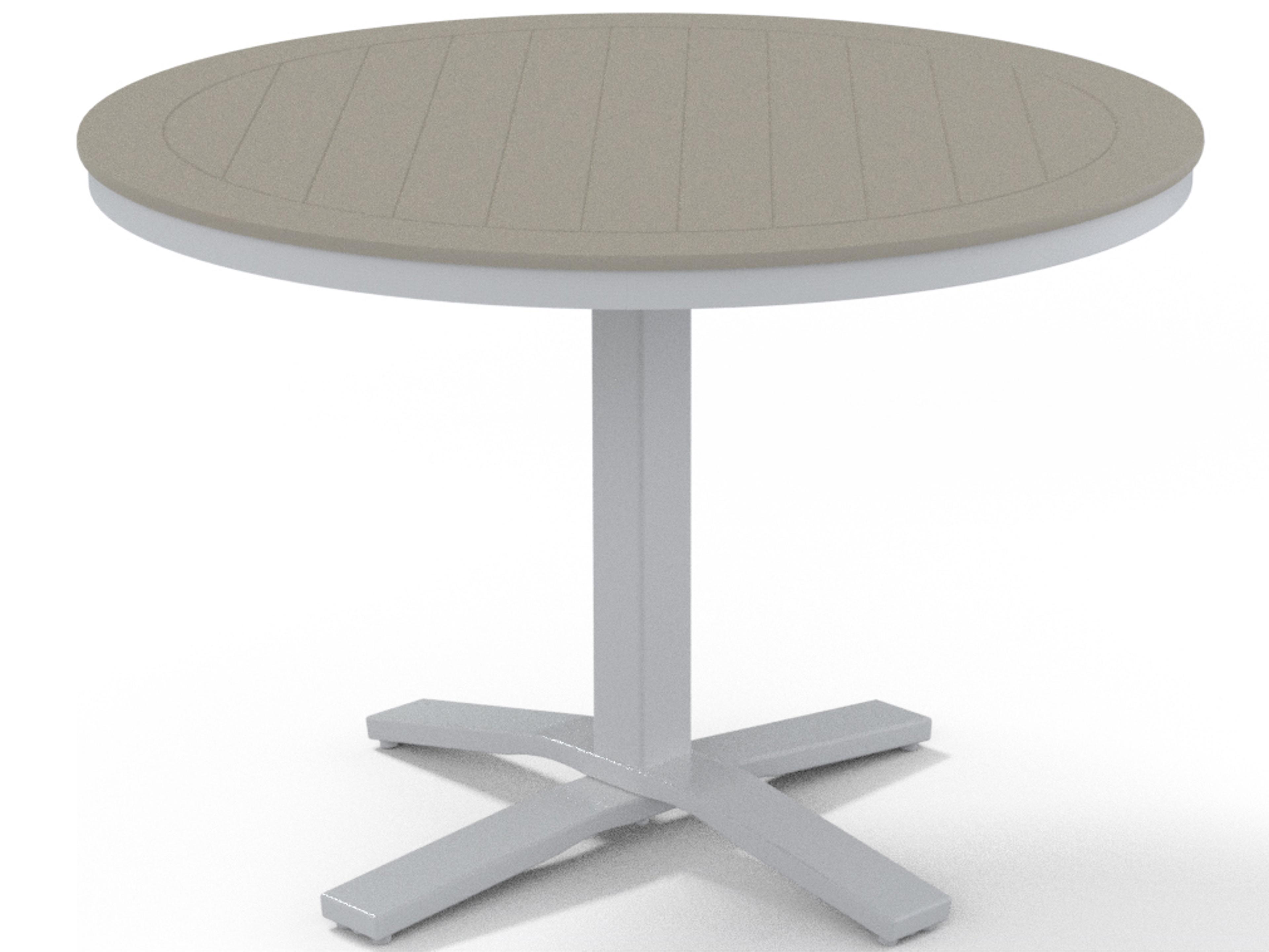 Telescope Casual Marine Grade Polymer Round Pedestal Patio Dining Table with Umbrella Hole