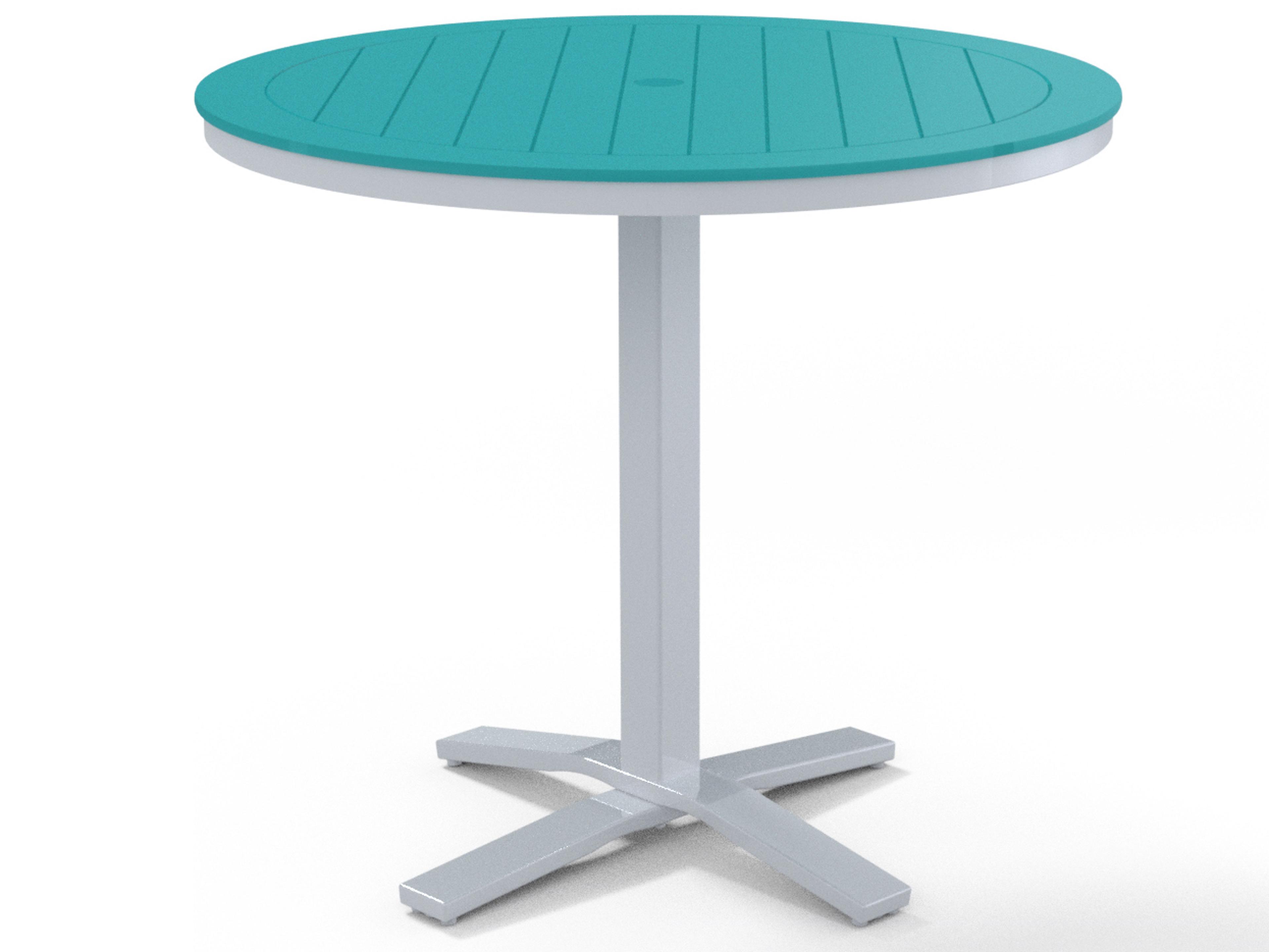 Telescope Casual Marine Grade Polymer Round Pedestal Outdoor Counter Height Table with Umbrella Hole