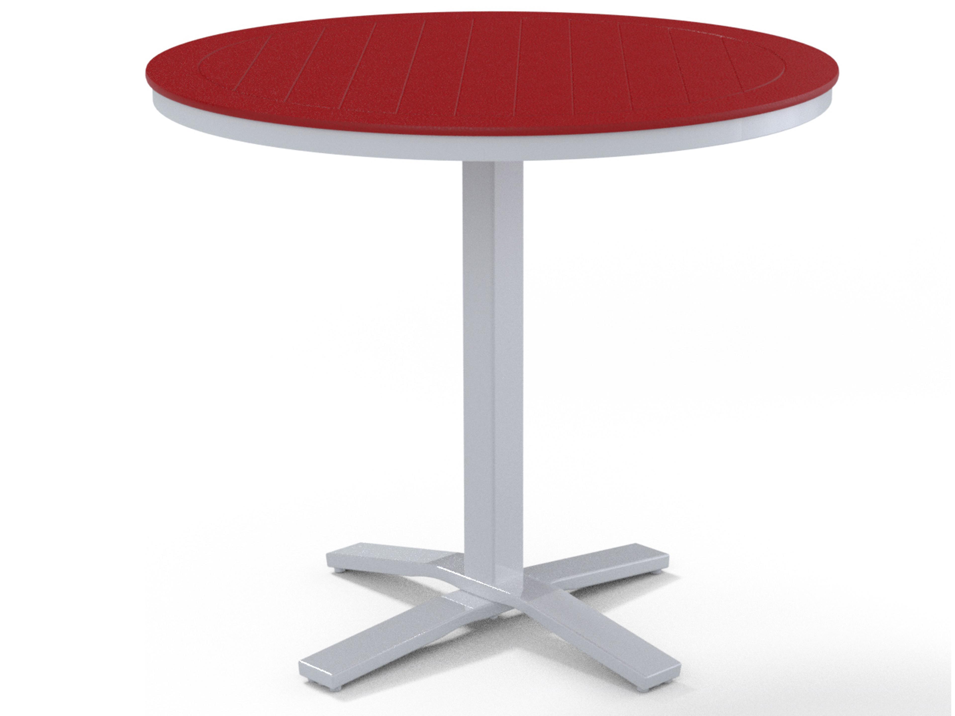 Telescope Casual Marine Grade Polymer Round Pedestal Outdoor Counter Height Table with Umbrella Hole