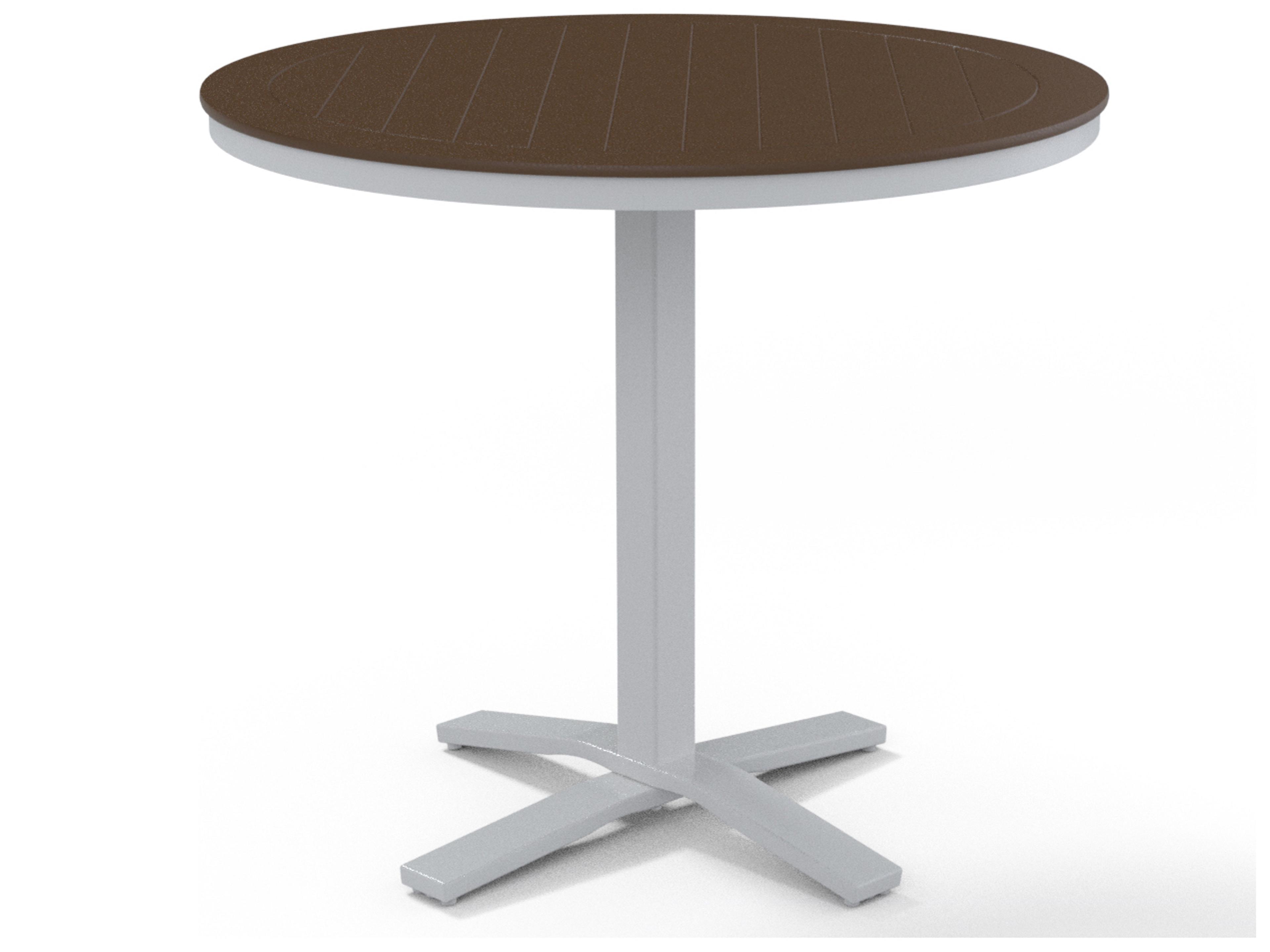 Telescope Casual Marine Grade Polymer Round Pedestal Outdoor Counter Height Table with Umbrella Hole