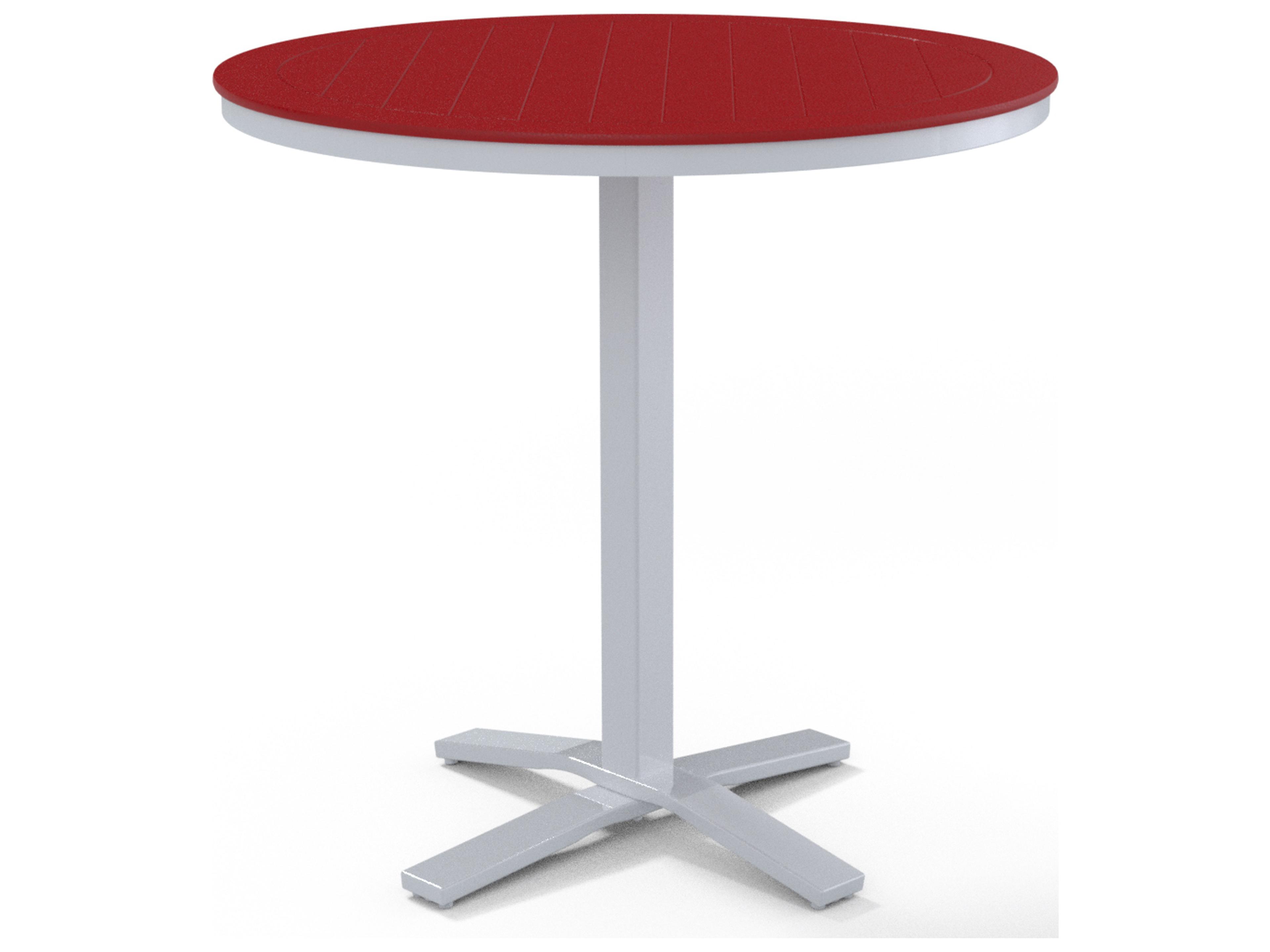 Telescope Casual Marine Grade Polymer Round Pedestal Outdoor Bar Height Table with Umbrella Hole