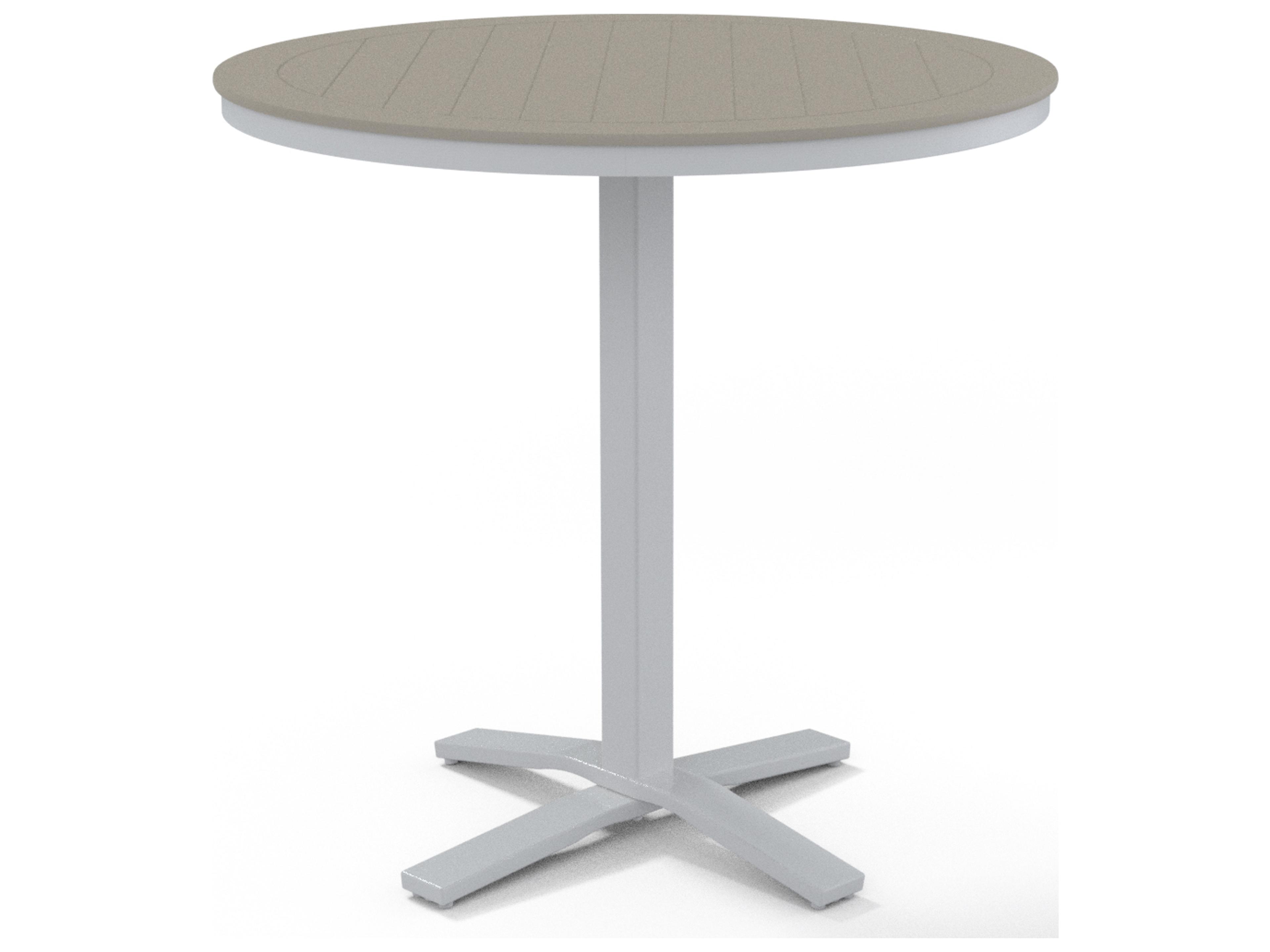 Telescope Casual Marine Grade Polymer Round Pedestal Outdoor Bar Height Table with Umbrella Hole