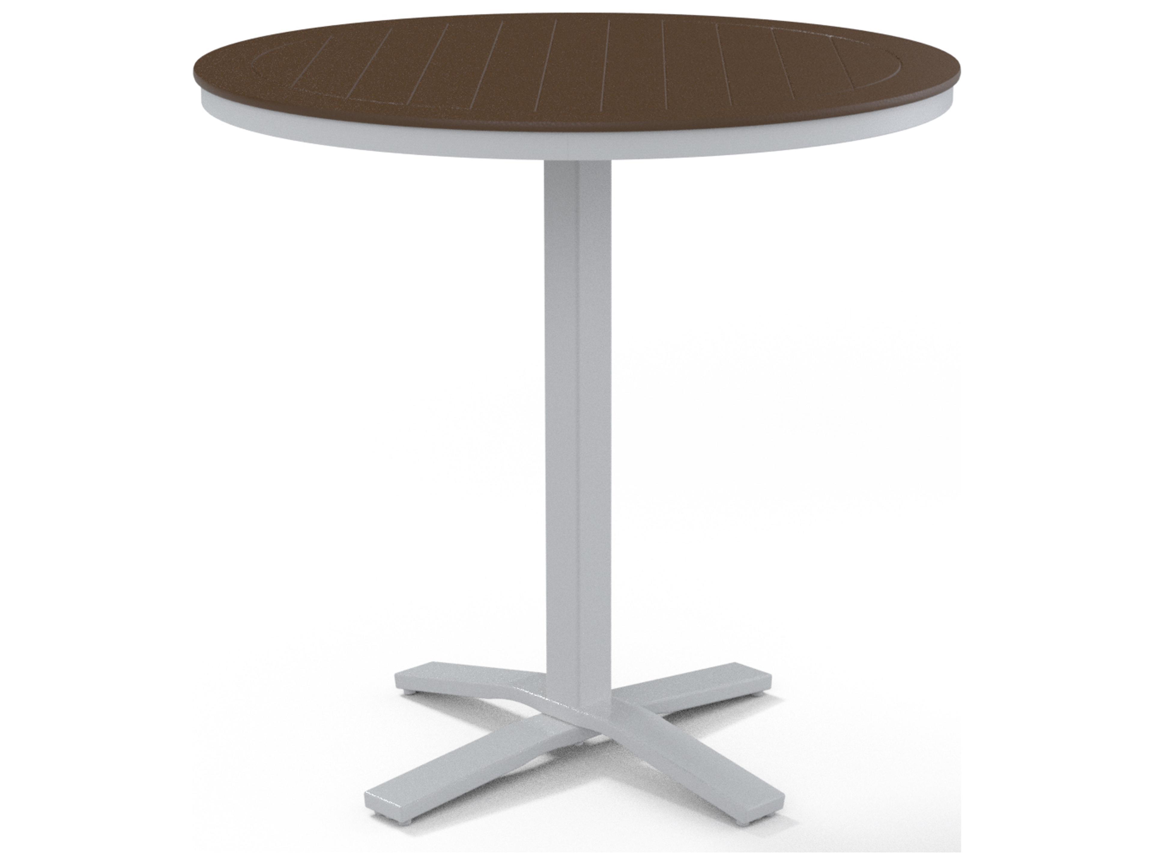 Telescope Casual Marine Grade Polymer Round Pedestal Outdoor Bar Height Table with Umbrella Hole